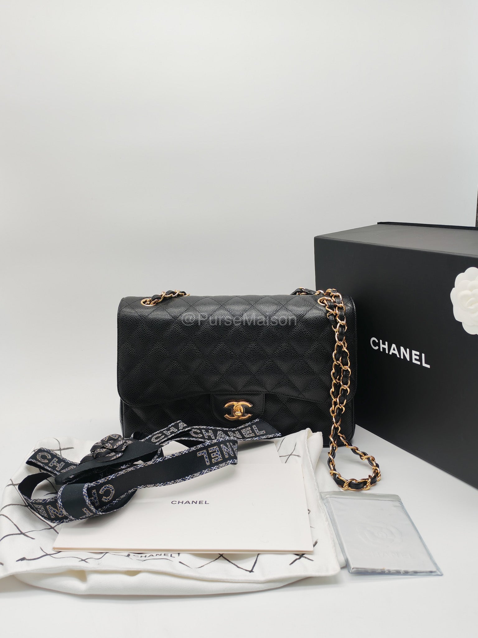 Chanel Classic Double Flap Jumbo in Black Caviar Leather Gold Hardware (Series 27) | Purse Maison Luxury Bags Shop