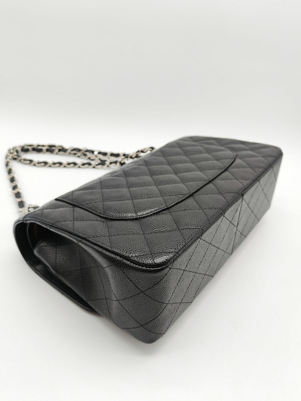 Chanel Classic Double Flap Jumbo in Black Quilted Caviar Leather and Silver Hardware Series 24 | Purse Maison Luxury Bags Shop