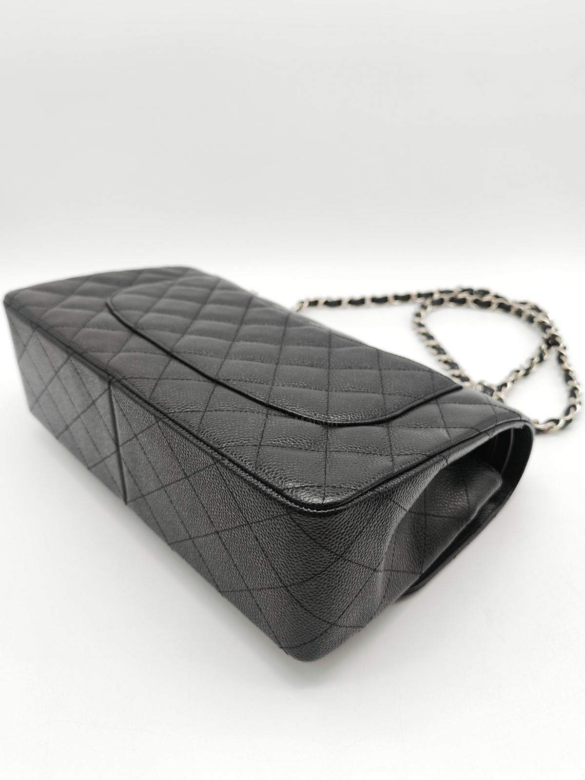 Chanel Classic Double Flap Jumbo in Black Quilted Caviar Leather and Silver Hardware Series 24 | Purse Maison Luxury Bags Shop