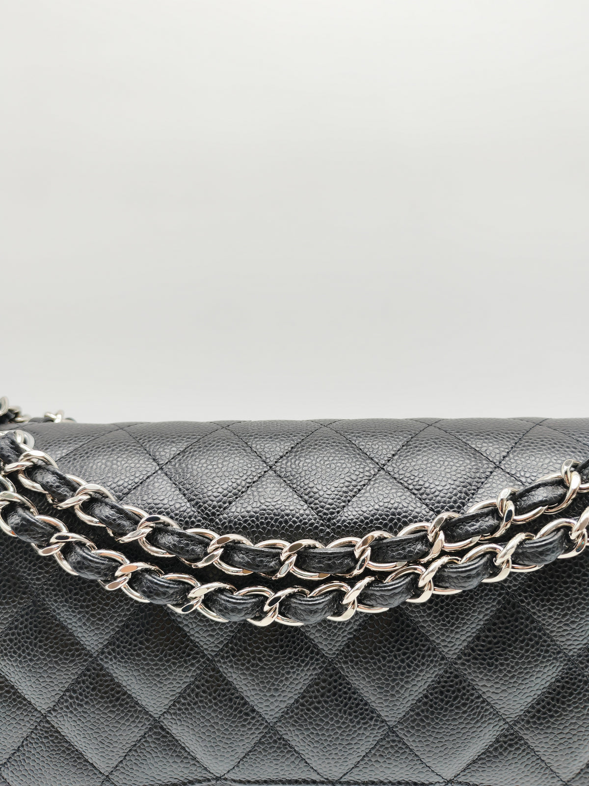 Chanel Classic Double Flap Jumbo in Black Quilted Caviar Leather and Silver Hardware Series 24 | Purse Maison Luxury Bags Shop