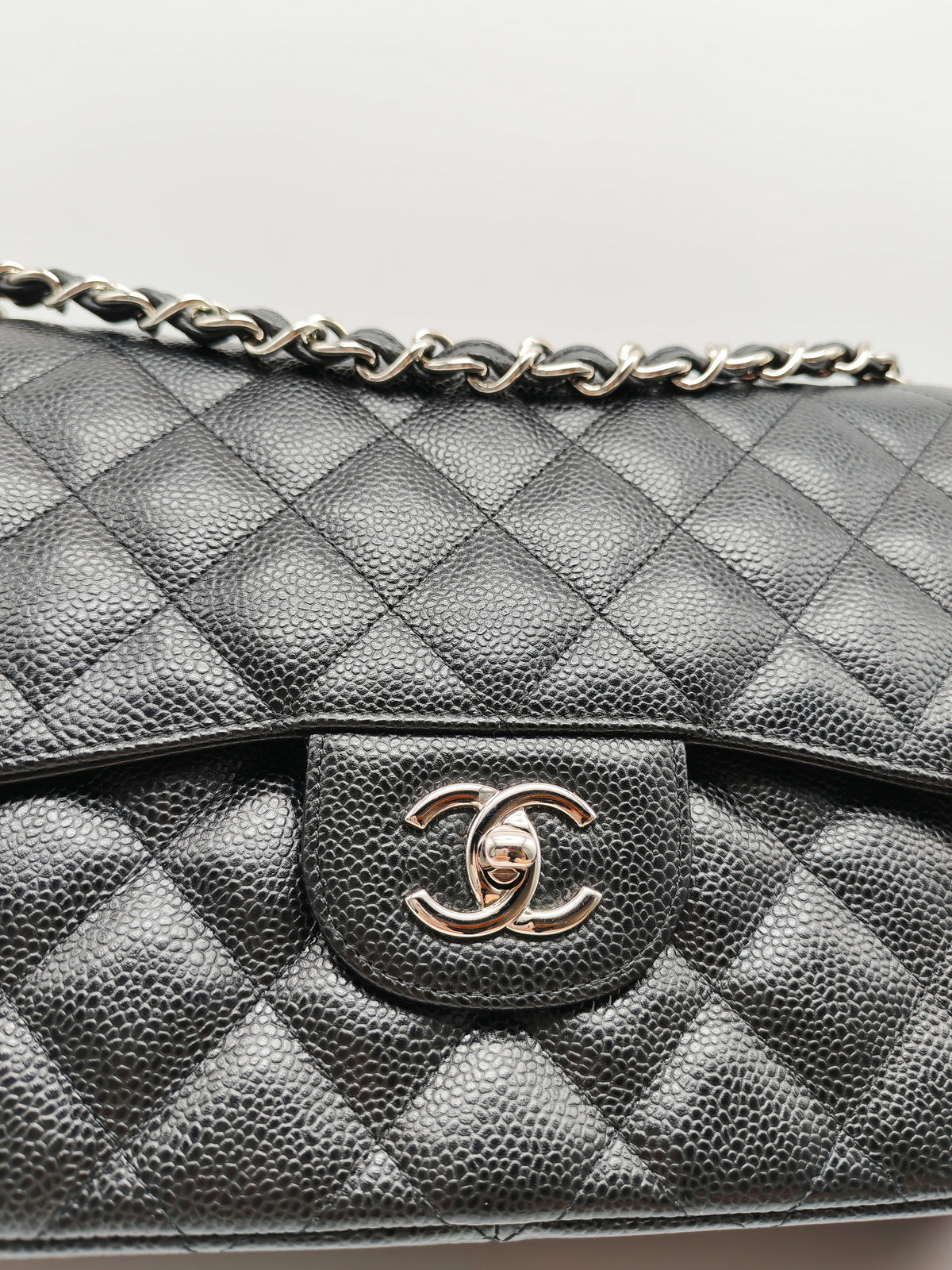 Chanel Classic Double Flap Jumbo in Black Quilted Caviar Leather and Silver Hardware Series 24 | Purse Maison Luxury Bags Shop