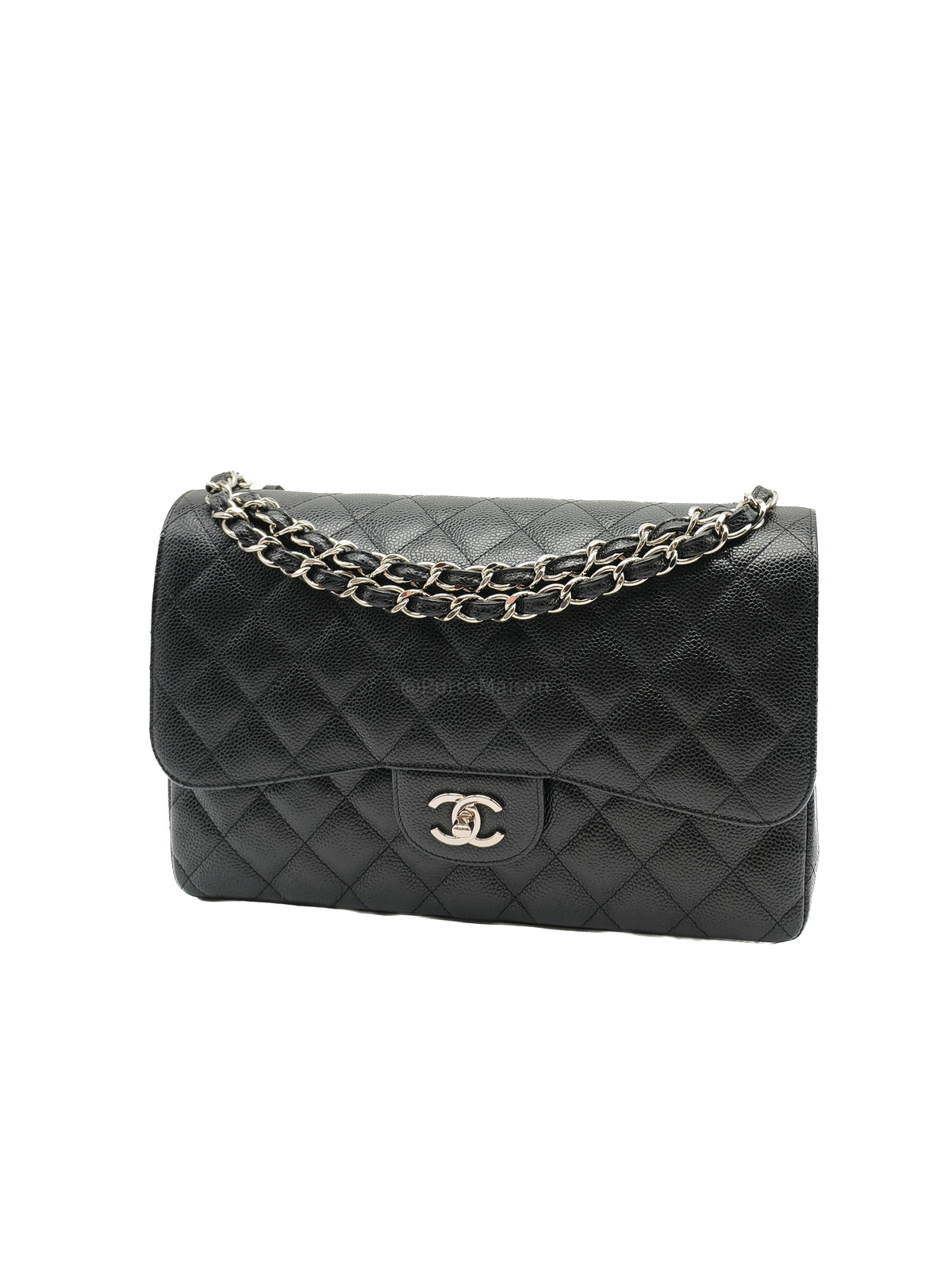 Chanel Classic Double Flap Jumbo in Black Quilted Caviar Leather and Silver Hardware Series 24 | Purse Maison Luxury Bags Shop