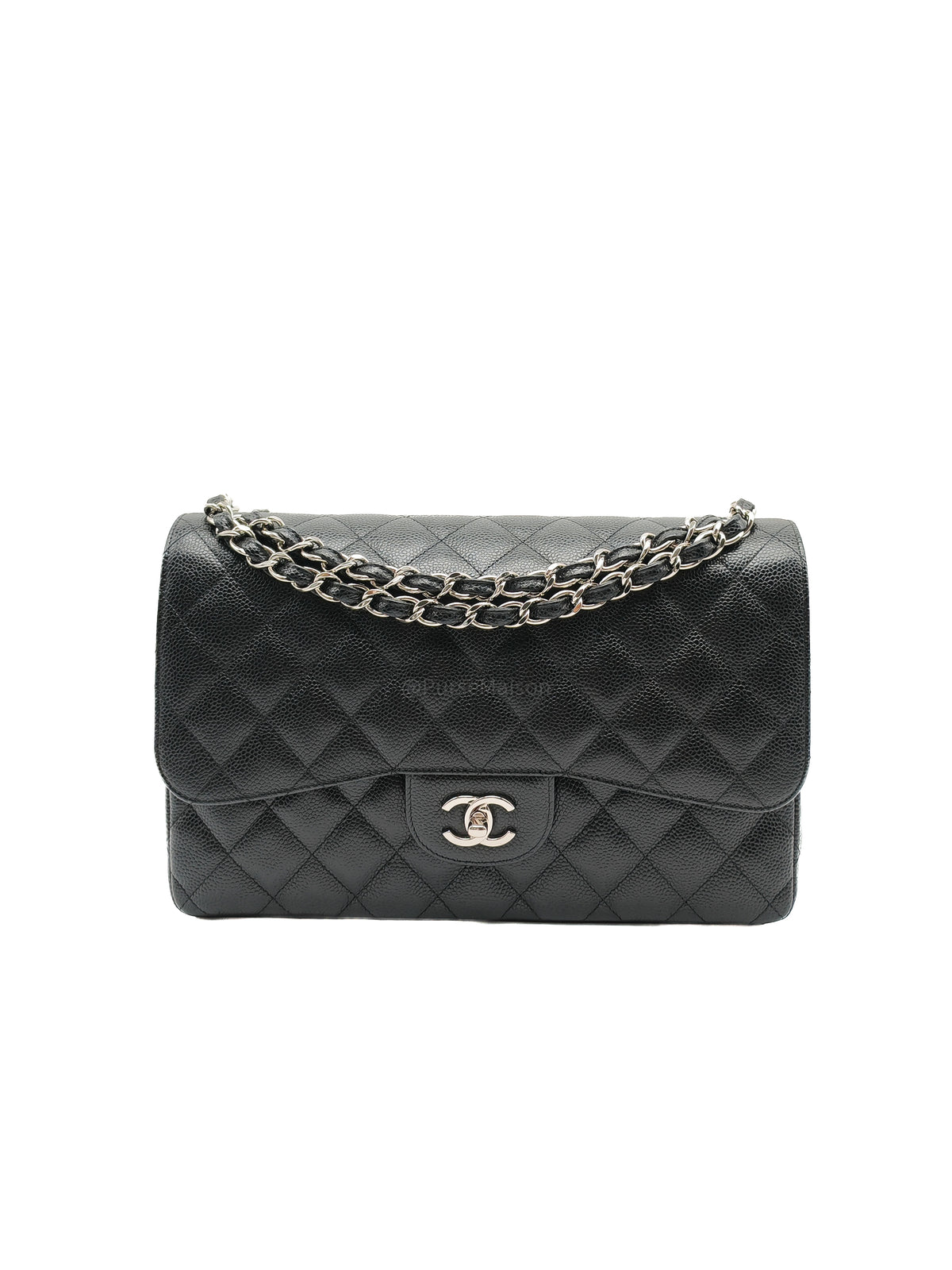 Chanel Classic Double Flap Jumbo in Black Quilted Caviar Leather and Silver Hardware Series 24 | Purse Maison Luxury Bags Shop