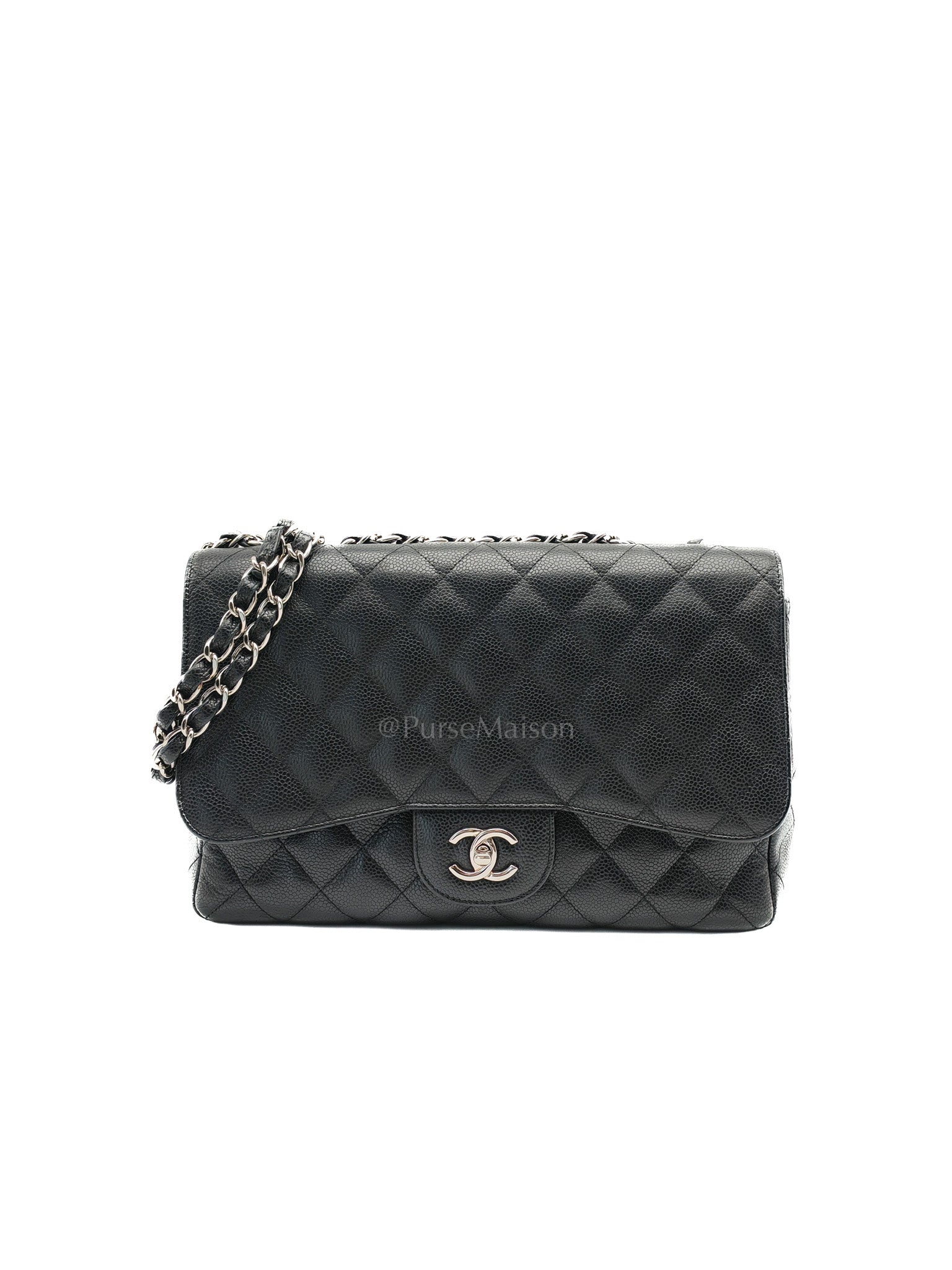 Chanel Classic Double Flap Jumbo in Black Quilted Caviar Leather & Palladium Hardware Series 13 | Purse Maison Luxury Bags Shop