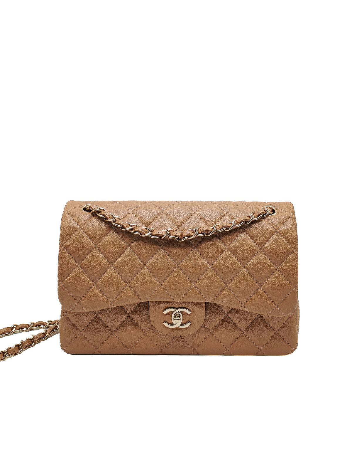 Chanel Classic Double Flap Jumbo in Dark Beige Caviar Leather and Light Gold Hardware (Series 25) | Purse Maison Luxury Bags Shop