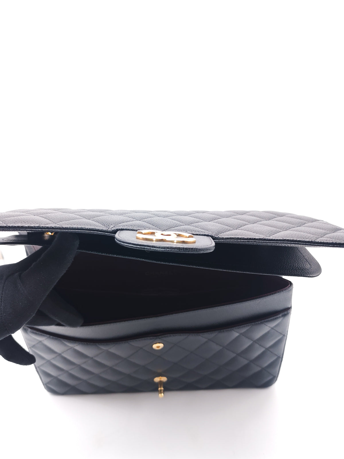 Chanel Classic Double Flap Maxi in Black Caviar Leather Gold Hardware (Series 24) | Purse Maison Luxury Bags Shop