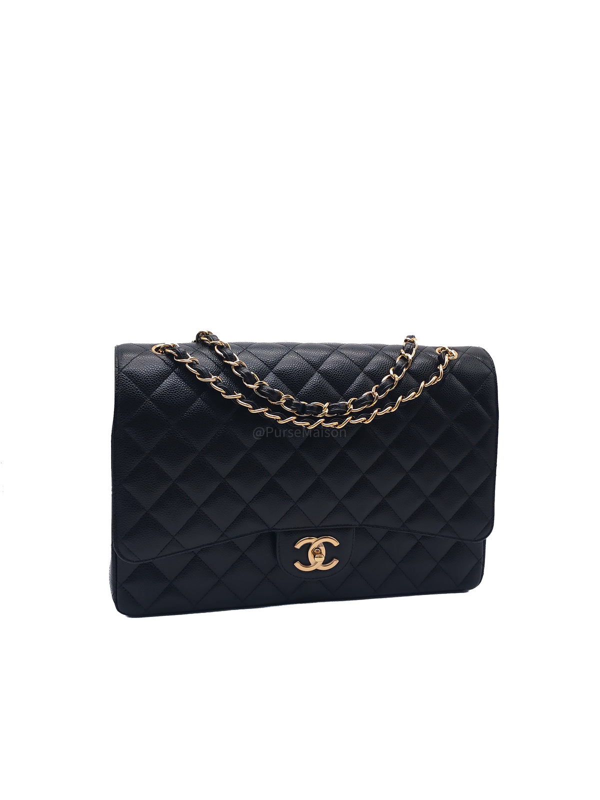 Chanel Classic Double Flap Maxi in Black Caviar Leather Gold Hardware (Series 24) | Purse Maison Luxury Bags Shop