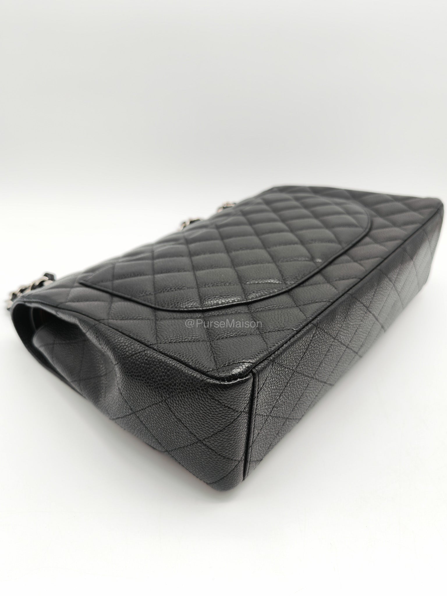 Chanel Classic Double Flap Maxi in Black Caviar Leather Silver Hardware (Series 18) | Purse Maison Luxury Bags Shop