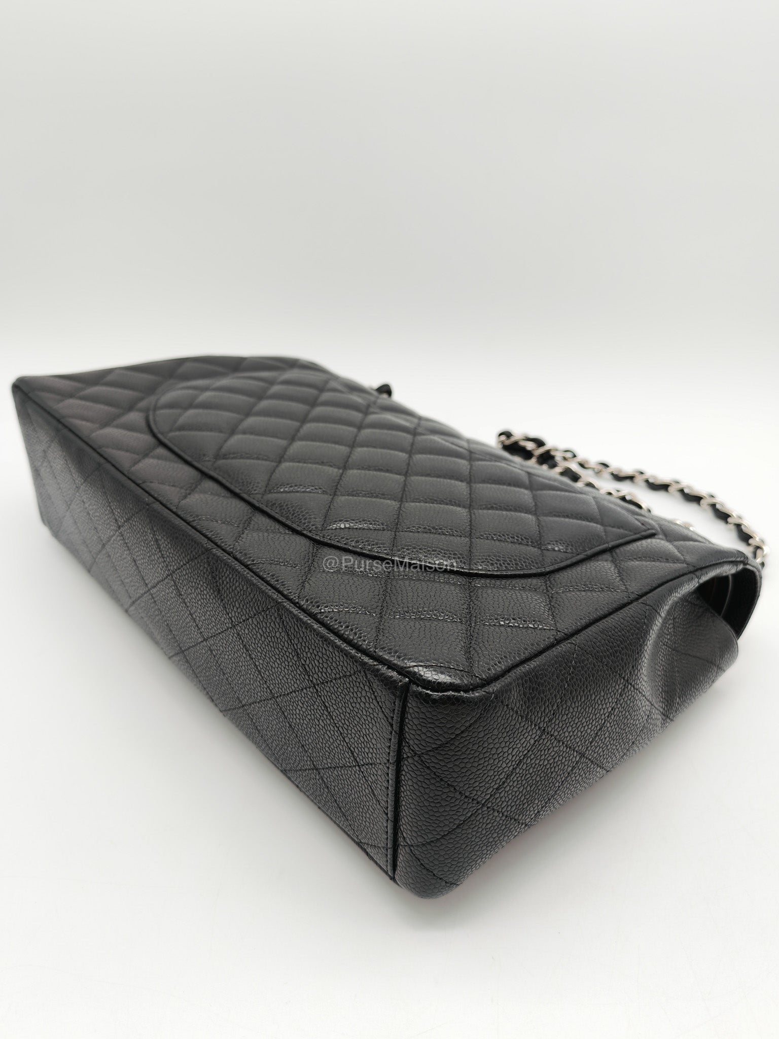 Chanel Classic Double Flap Maxi in Black Caviar Leather Silver Hardware (Series 18) | Purse Maison Luxury Bags Shop