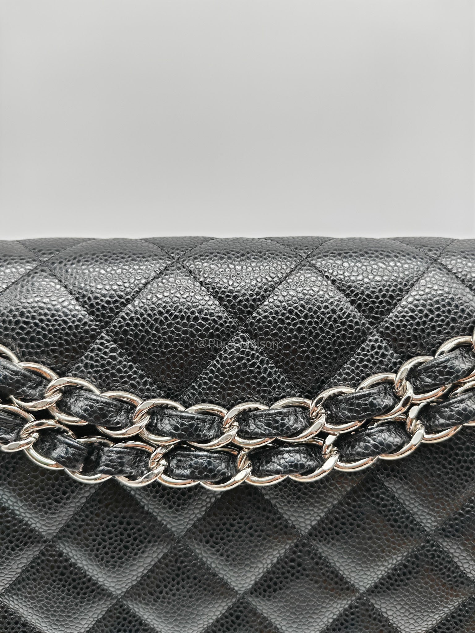 Chanel Classic Double Flap Maxi in Black Caviar Leather Silver Hardware (Series 18) | Purse Maison Luxury Bags Shop
