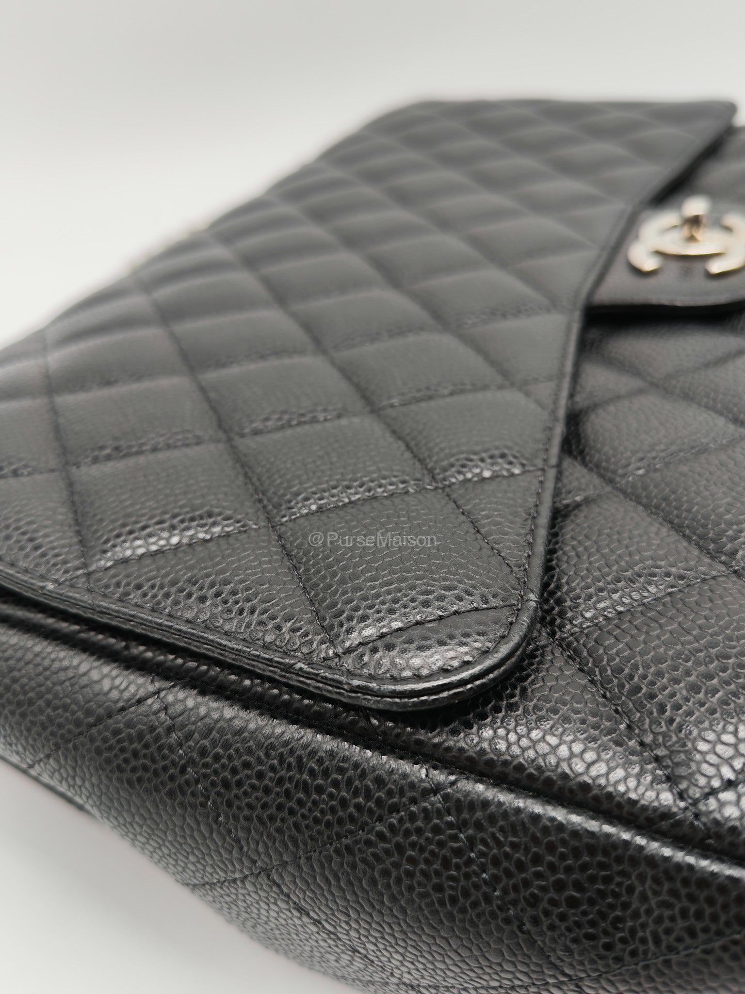 Chanel Classic Double Flap Maxi in Black Caviar Leather Silver Hardware (Series 18) | Purse Maison Luxury Bags Shop