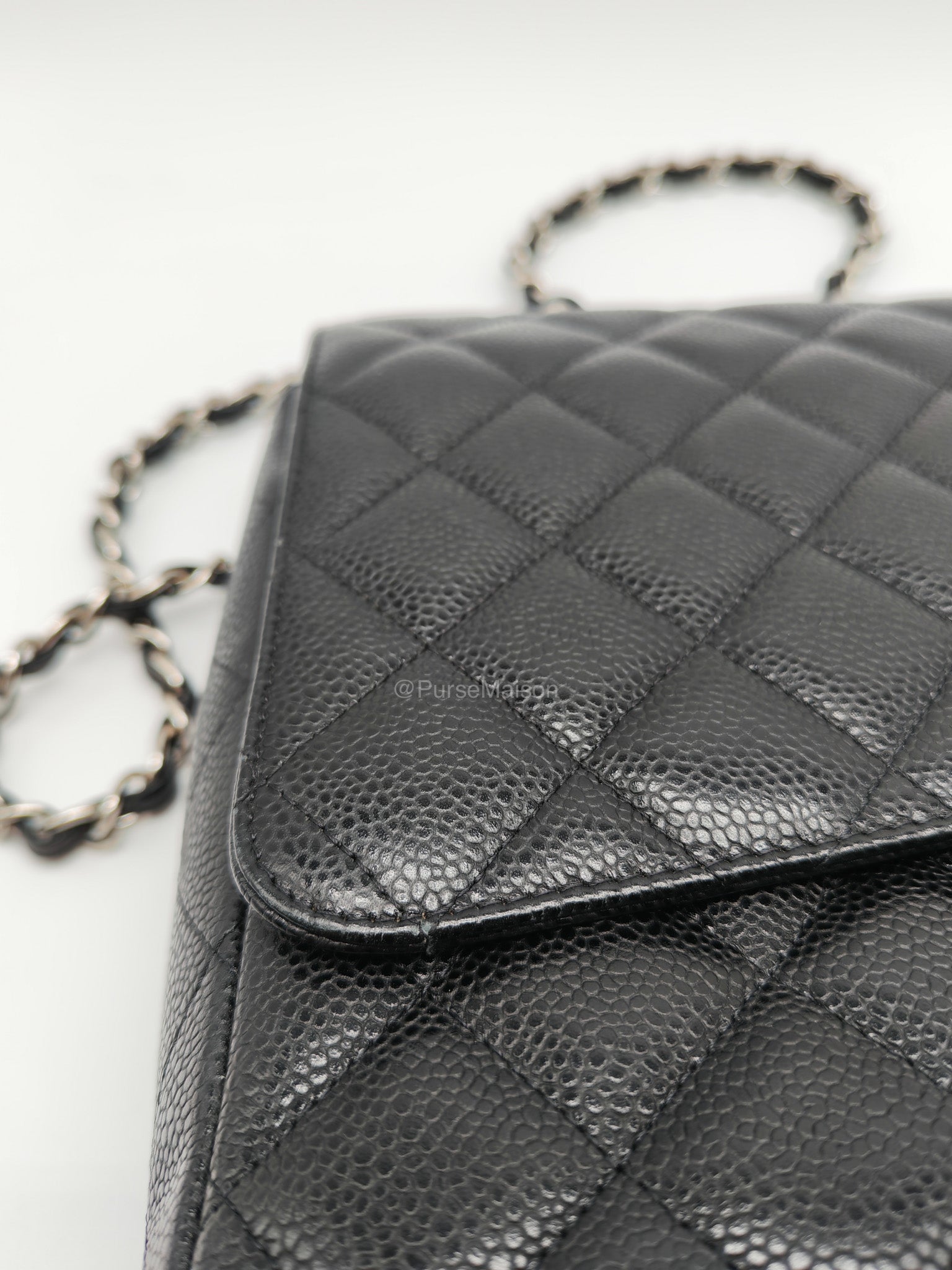 Chanel Classic Double Flap Maxi in Black Caviar Leather Silver Hardware (Series 18) | Purse Maison Luxury Bags Shop