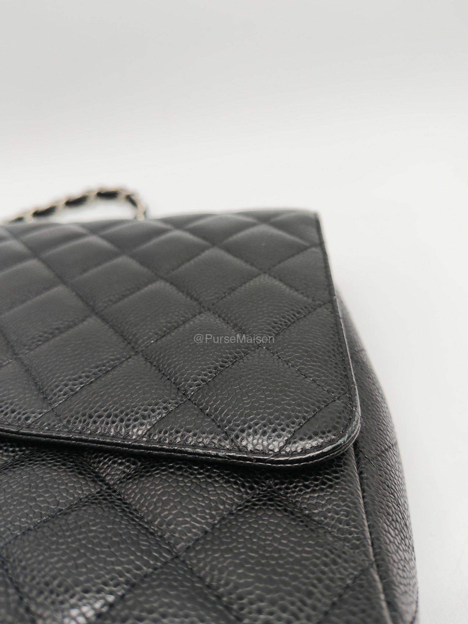 Chanel Classic Double Flap Maxi in Black Caviar Leather Silver Hardware (Series 18) | Purse Maison Luxury Bags Shop