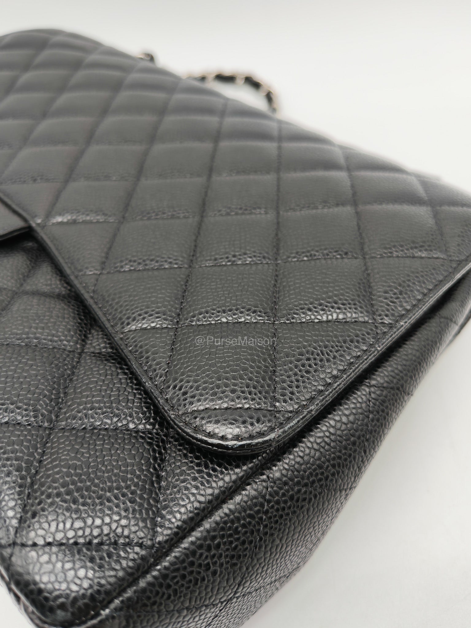 Chanel Classic Double Flap Maxi in Black Caviar Leather Silver Hardware (Series 18) | Purse Maison Luxury Bags Shop