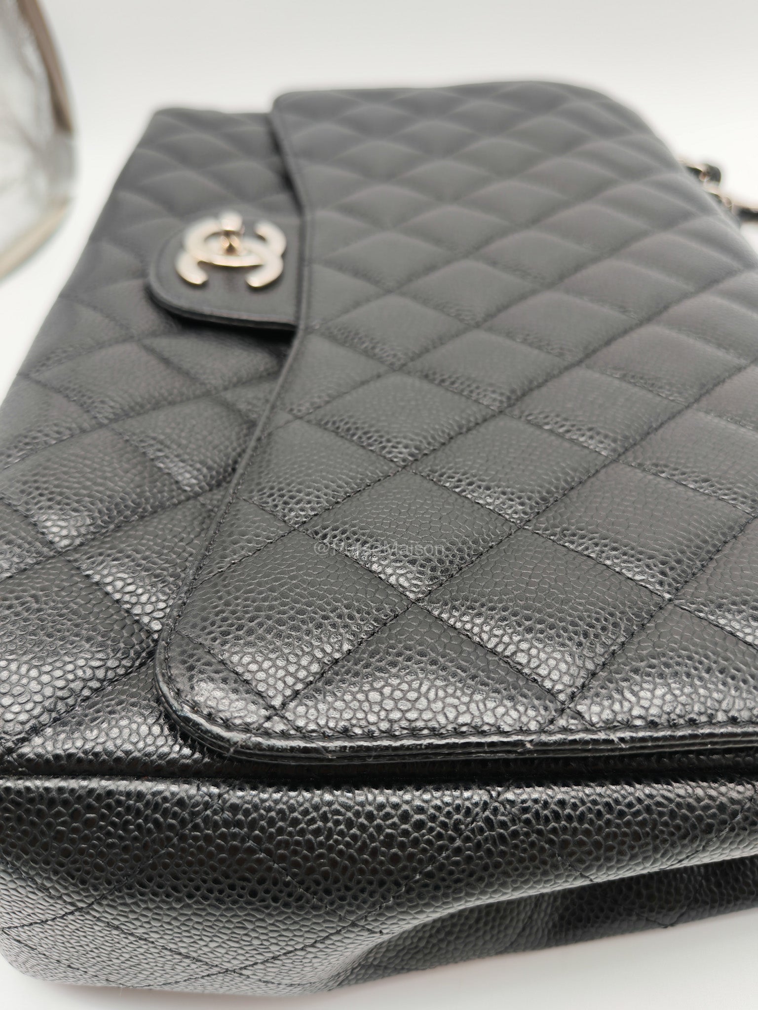 Chanel Classic Double Flap Maxi in Black Caviar Leather Silver Hardware (Series 18) | Purse Maison Luxury Bags Shop