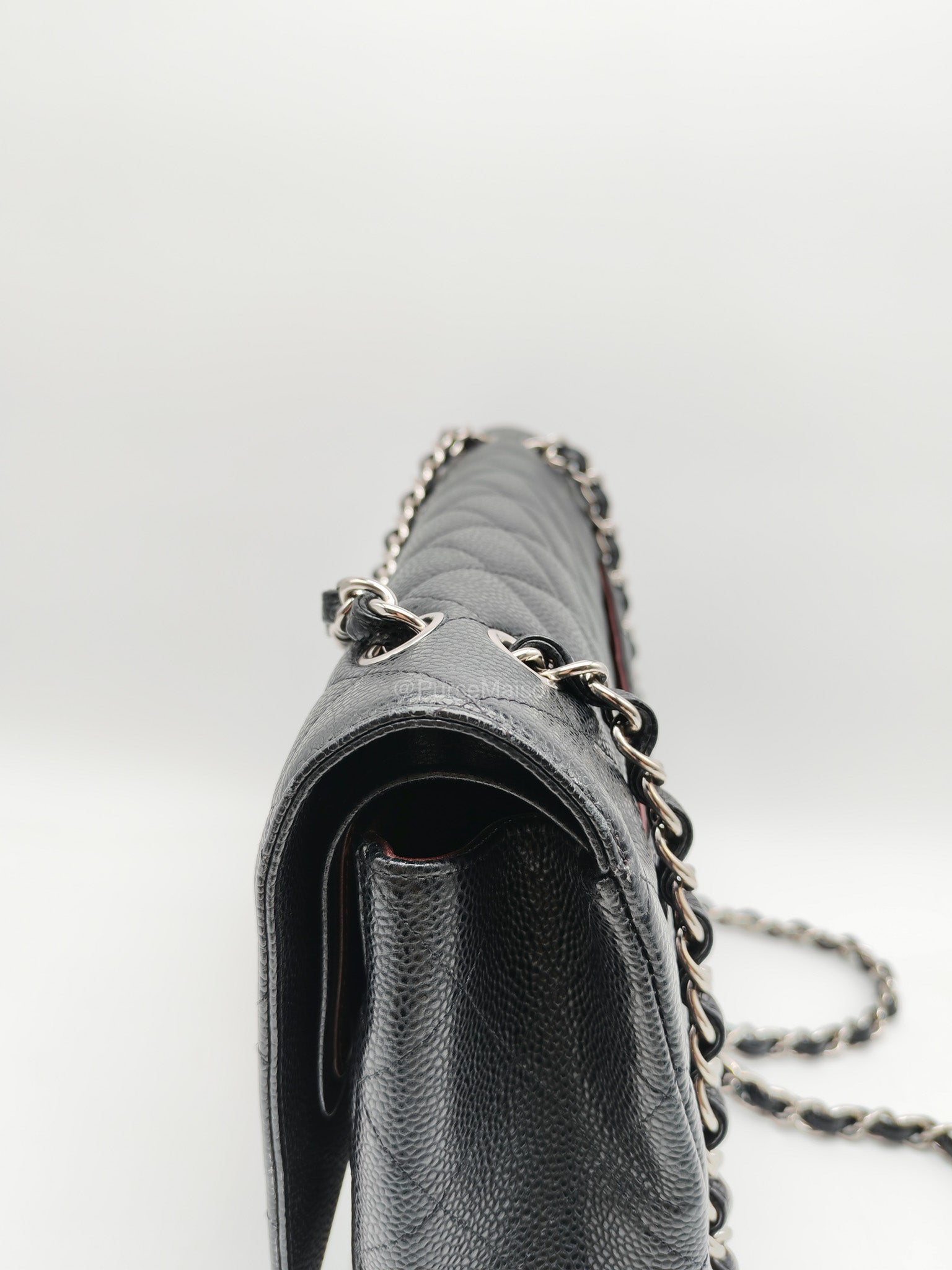 Chanel Classic Double Flap Maxi in Black Caviar Leather Silver Hardware (Series 18) | Purse Maison Luxury Bags Shop