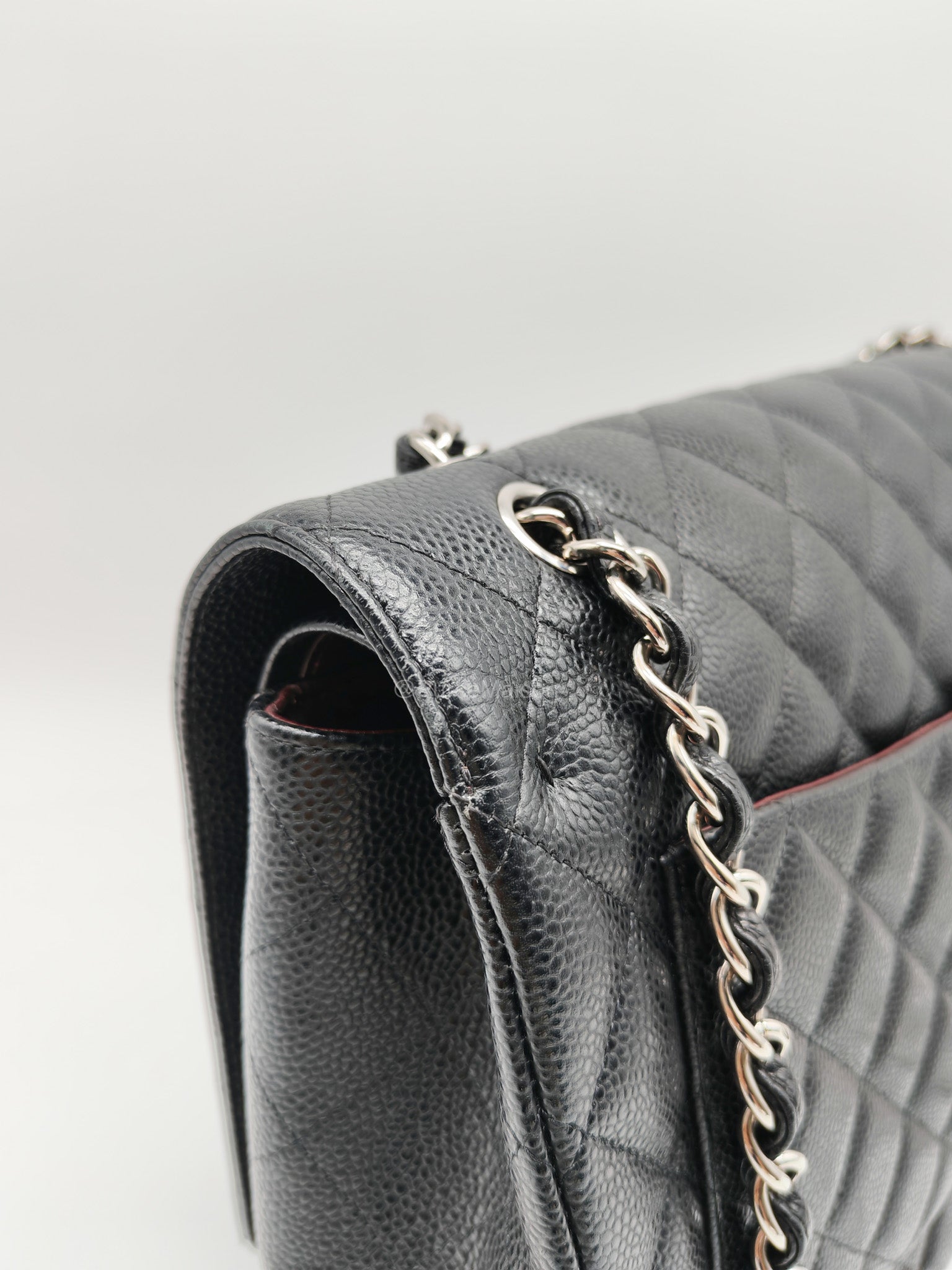 Chanel Classic Double Flap Maxi in Black Caviar Leather Silver Hardware (Series 18) | Purse Maison Luxury Bags Shop