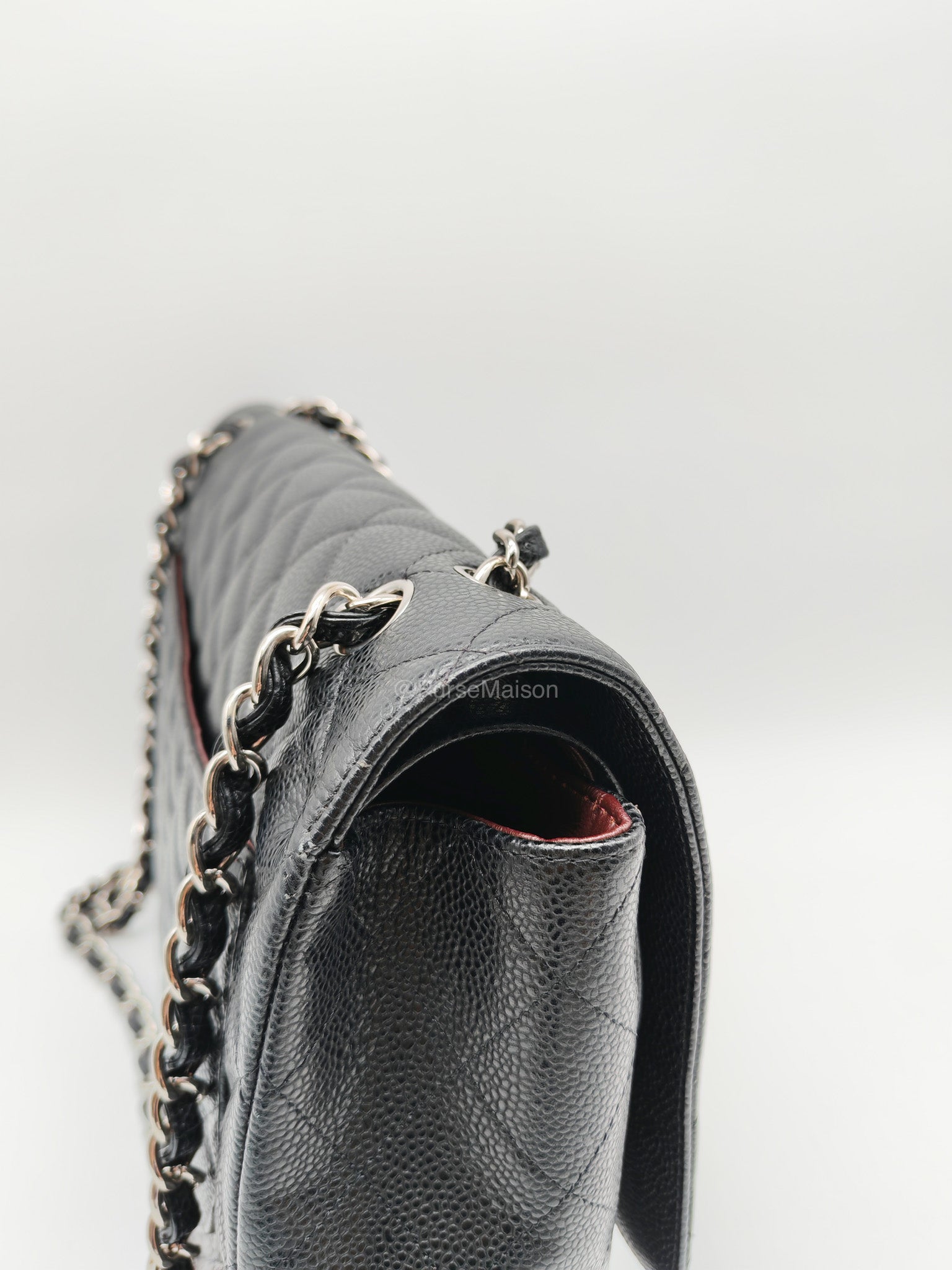 Chanel Classic Double Flap Maxi in Black Caviar Leather Silver Hardware (Series 18) | Purse Maison Luxury Bags Shop
