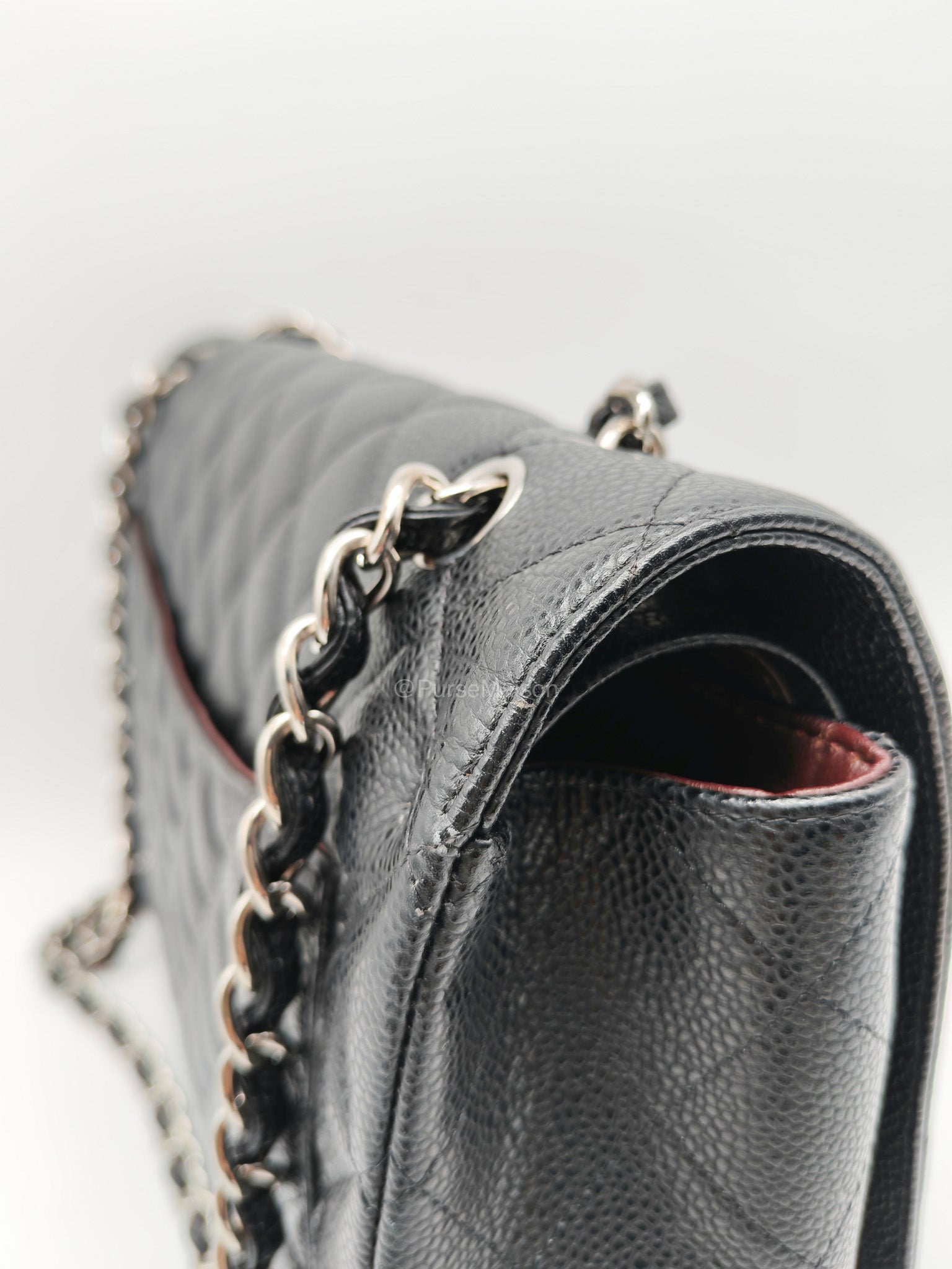 Chanel Classic Double Flap Maxi in Black Caviar Leather Silver Hardware (Series 18) | Purse Maison Luxury Bags Shop