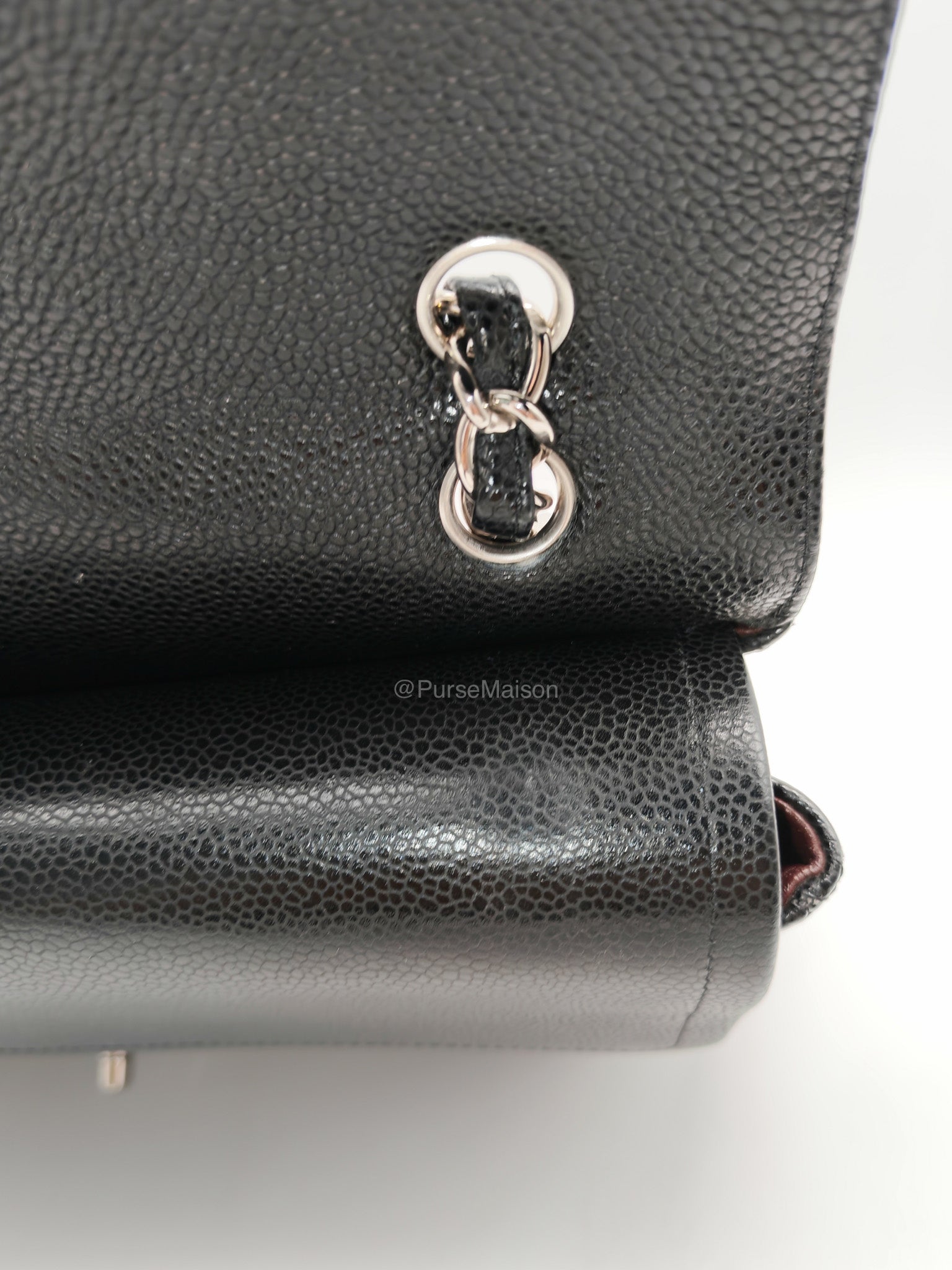 Chanel Classic Double Flap Maxi in Black Caviar Leather Silver Hardware (Series 18) | Purse Maison Luxury Bags Shop