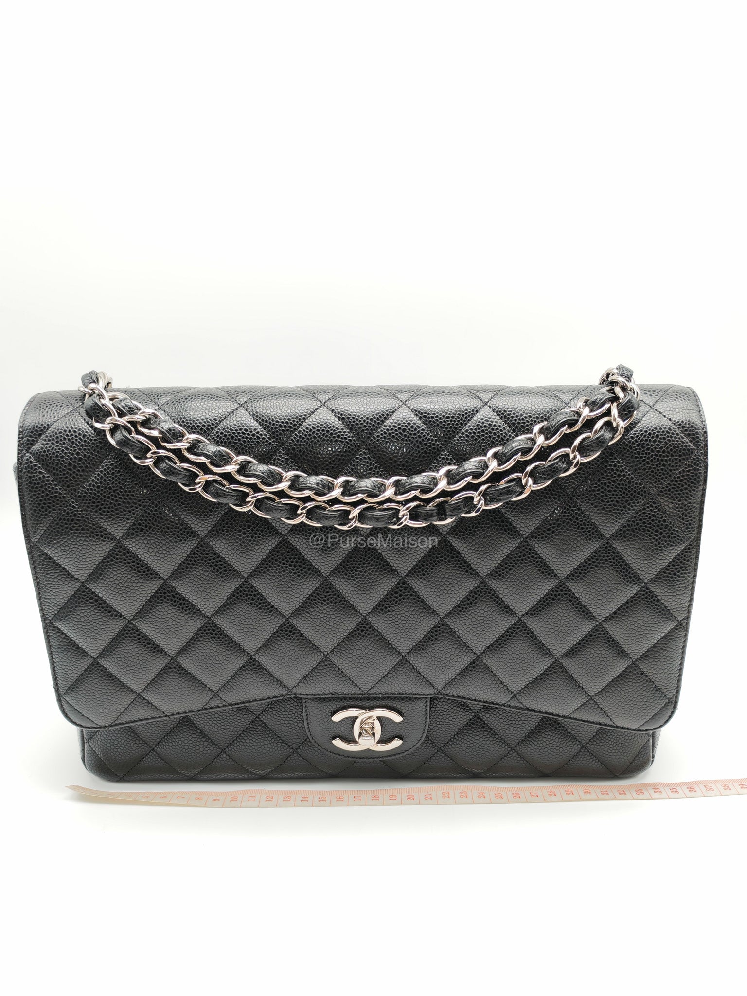 Chanel Classic Double Flap Maxi in Black Caviar Leather Silver Hardware (Series 18) | Purse Maison Luxury Bags Shop