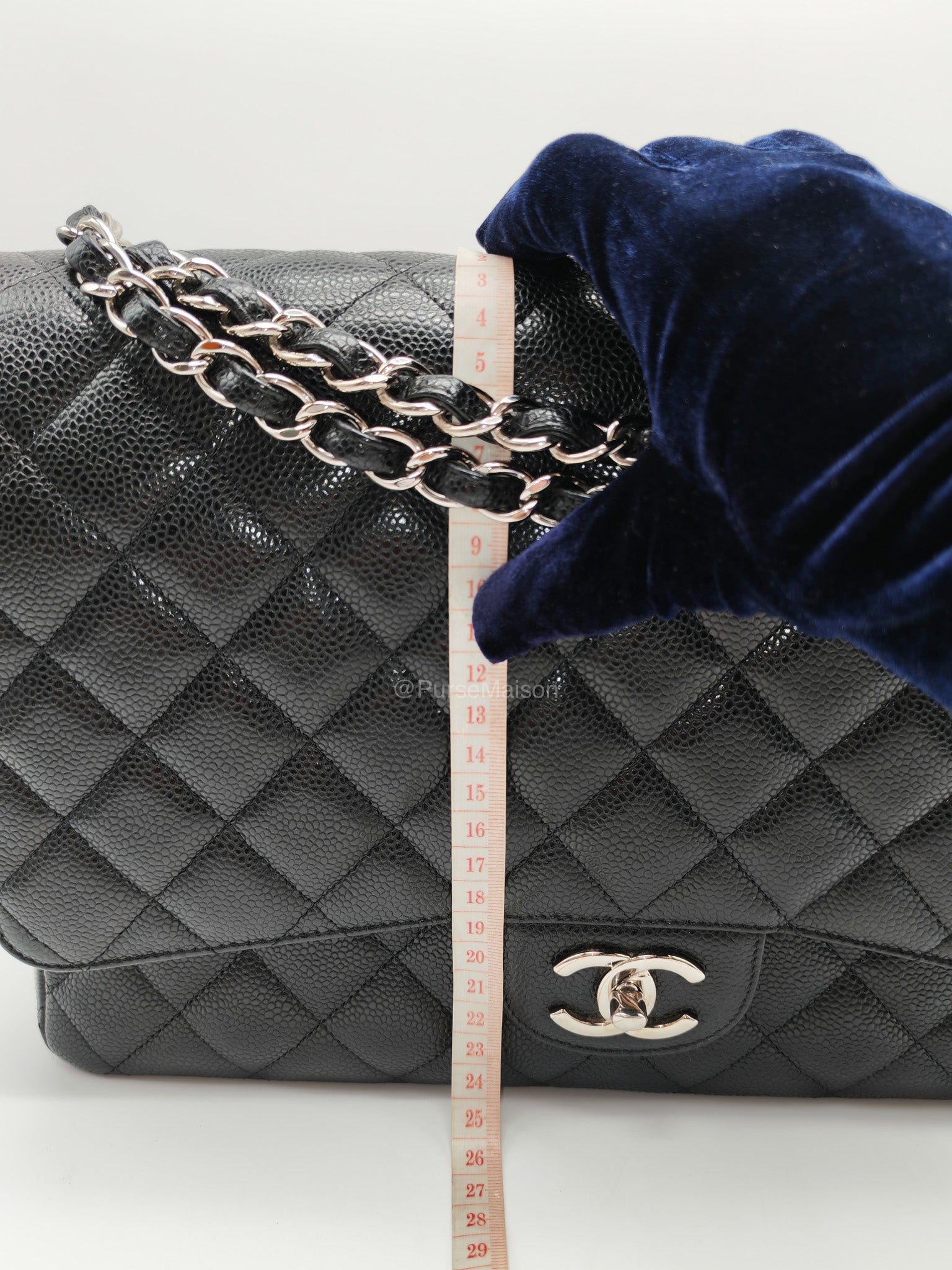 Chanel Classic Double Flap Maxi in Black Caviar Leather Silver Hardware (Series 18) | Purse Maison Luxury Bags Shop
