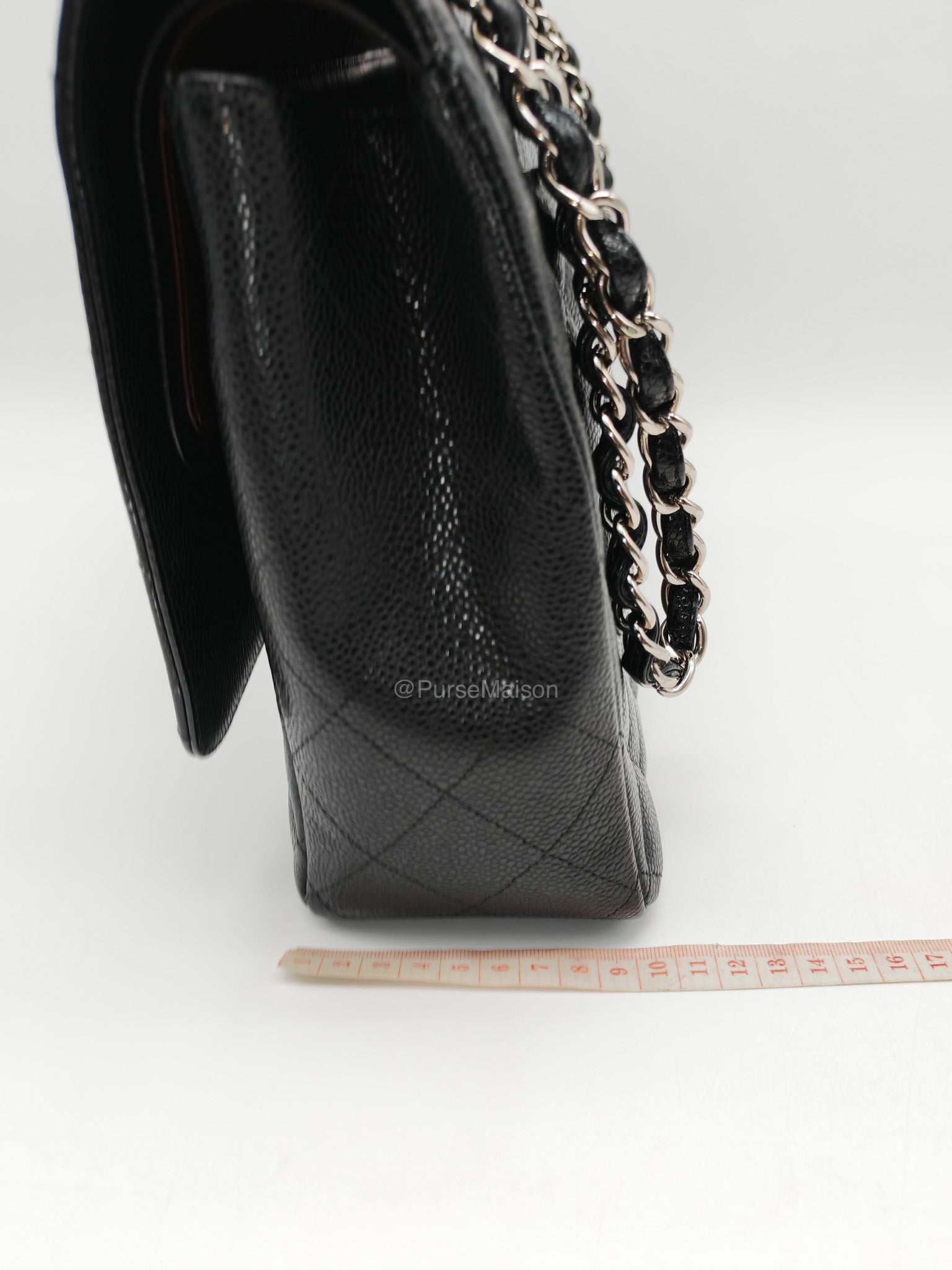 Chanel Classic Double Flap Maxi in Black Caviar Leather Silver Hardware (Series 18) | Purse Maison Luxury Bags Shop