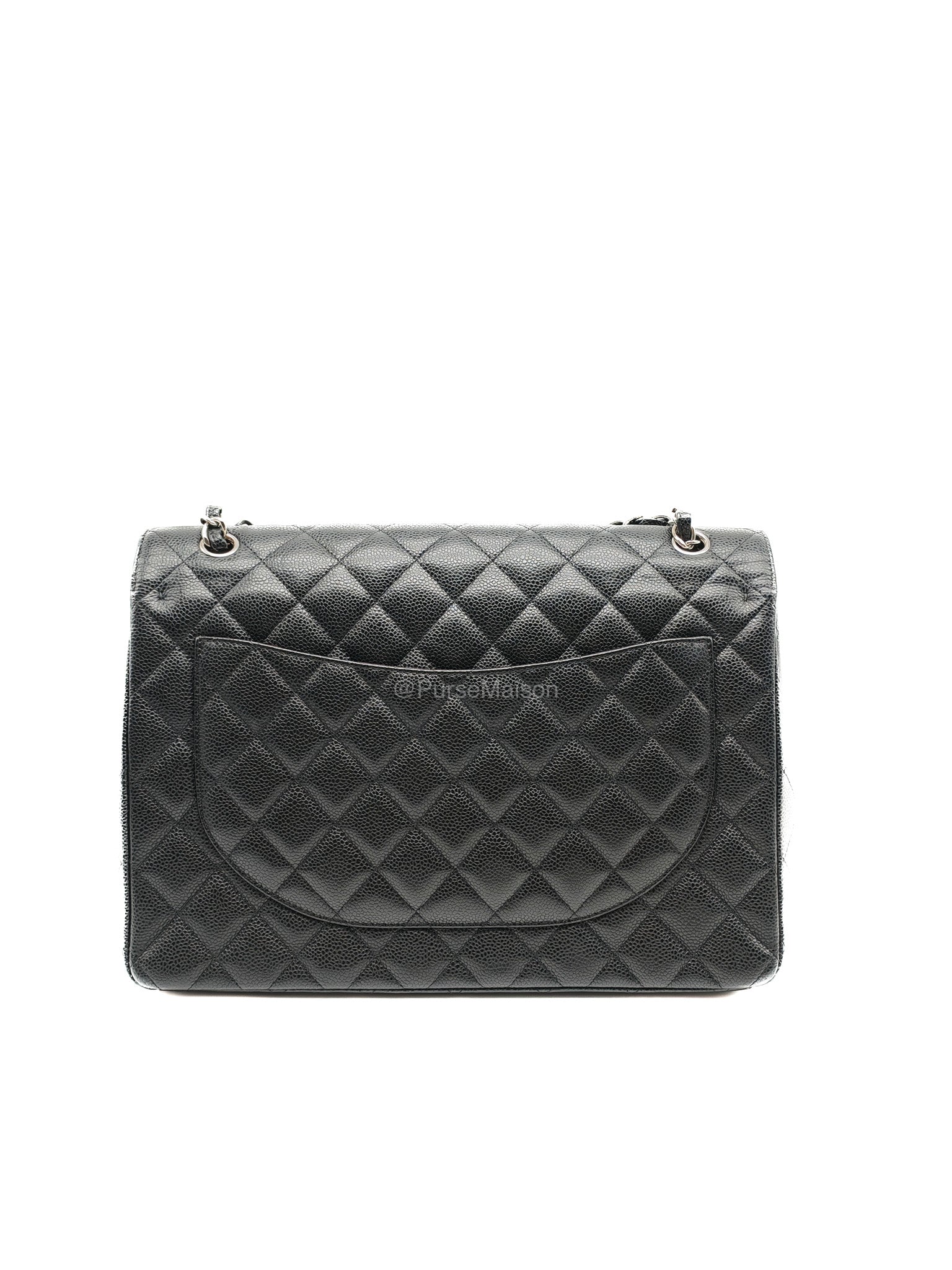 Chanel Classic Double Flap Maxi in Black Caviar Leather Silver Hardware (Series 18) | Purse Maison Luxury Bags Shop