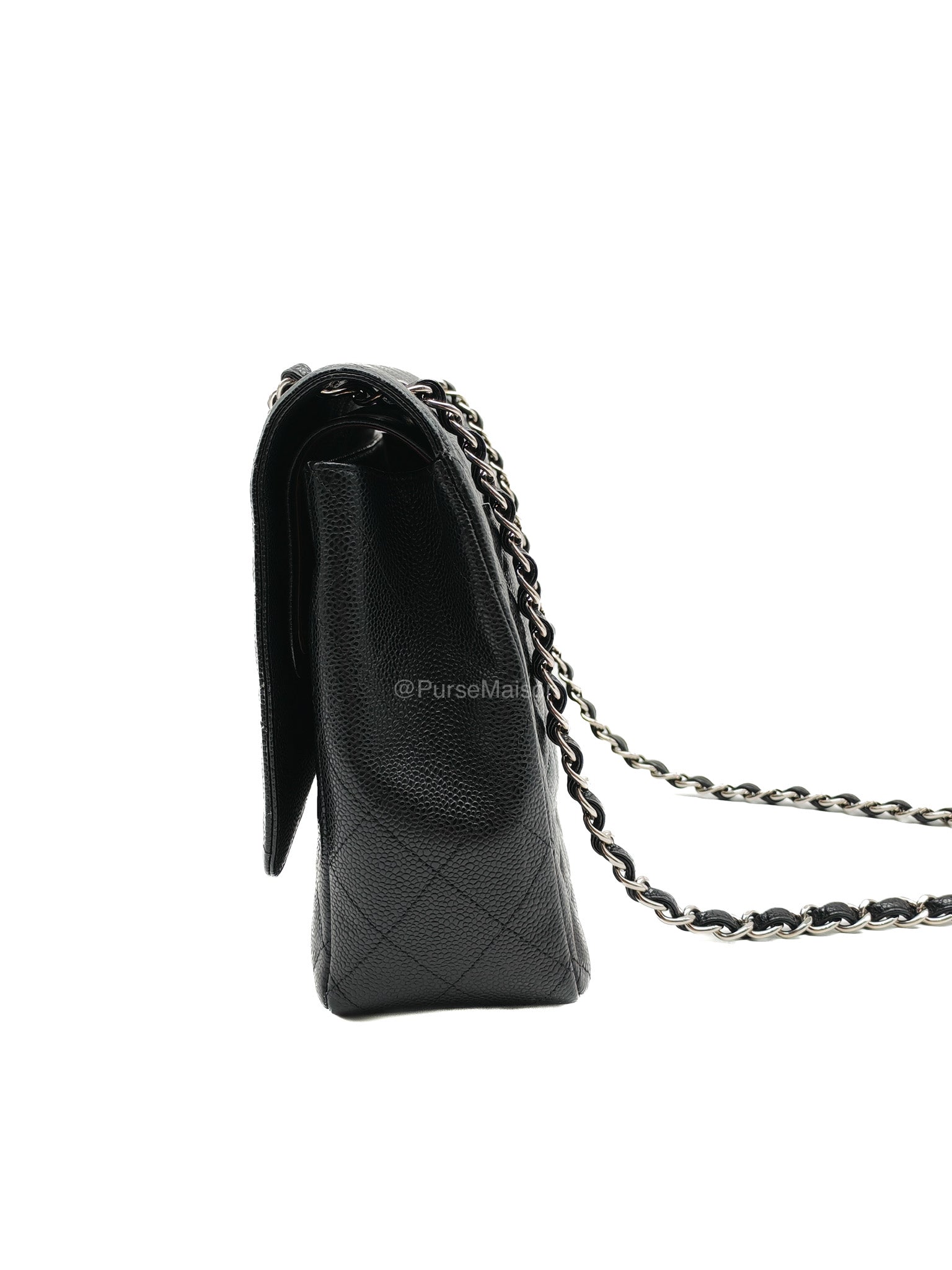 Chanel Classic Double Flap Maxi in Black Caviar Leather Silver Hardware (Series 18) | Purse Maison Luxury Bags Shop