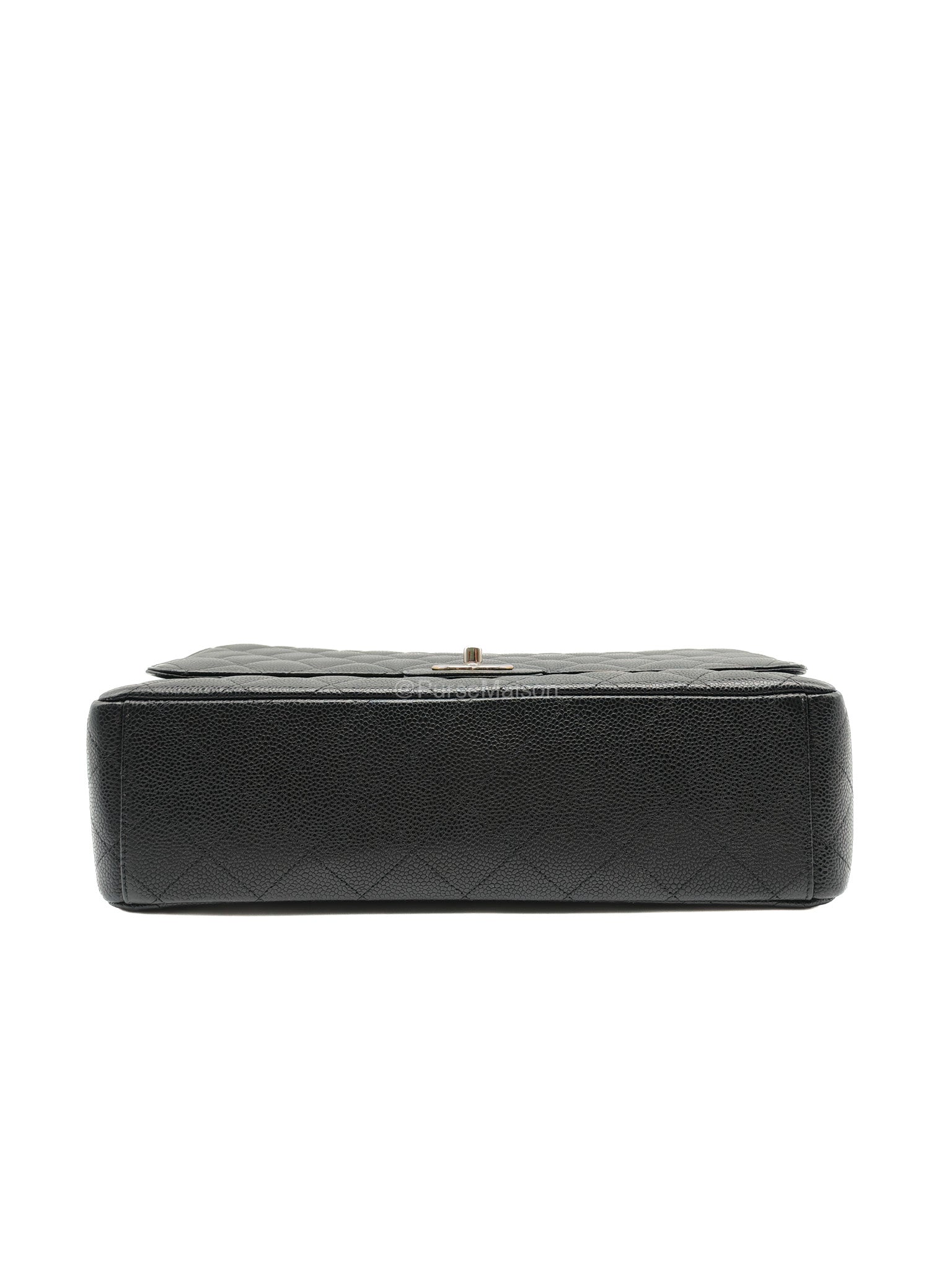 Chanel Classic Double Flap Maxi in Black Caviar Leather Silver Hardware (Series 18) | Purse Maison Luxury Bags Shop