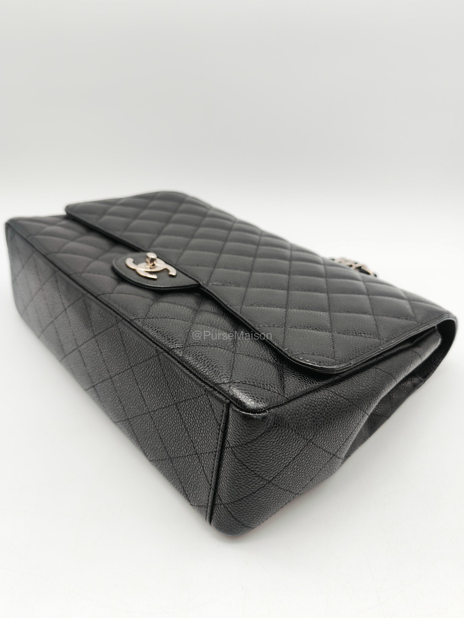 Chanel Classic Double Flap Maxi in Black Caviar Leather Silver Hardware (Series 18) | Purse Maison Luxury Bags Shop