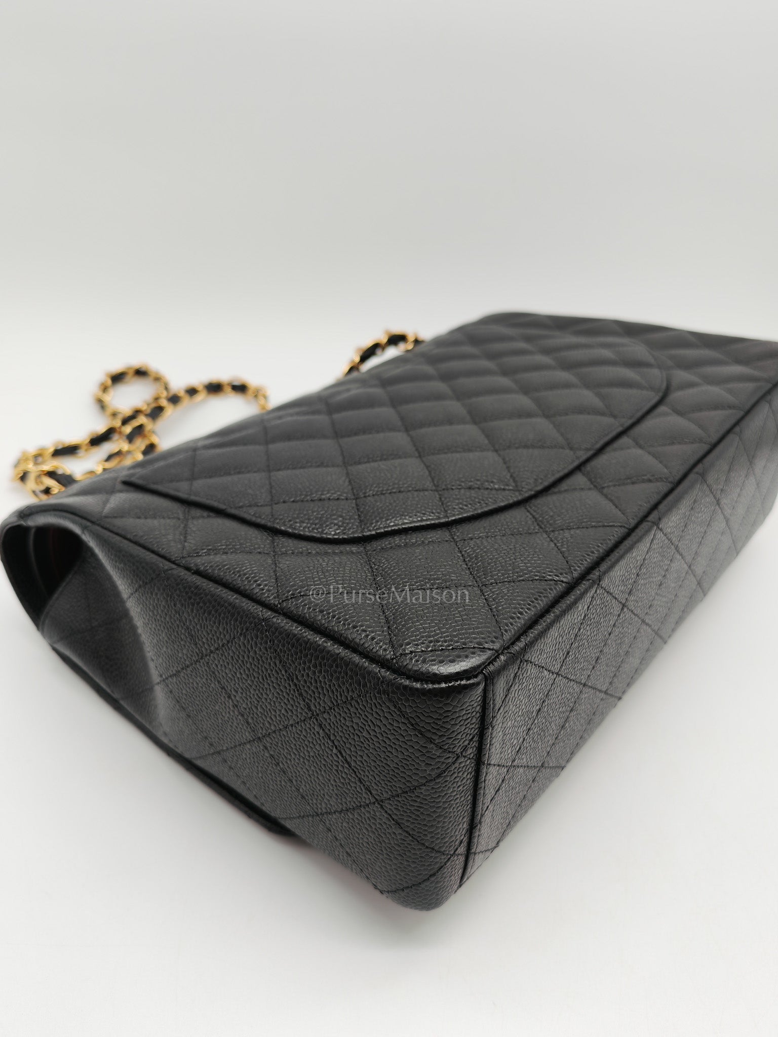 Chanel Classic Double Flap Maxi in Black Quilted Caviar Leather and Gold Hardware Series 15 | Purse Maison Luxury Bags Shop
