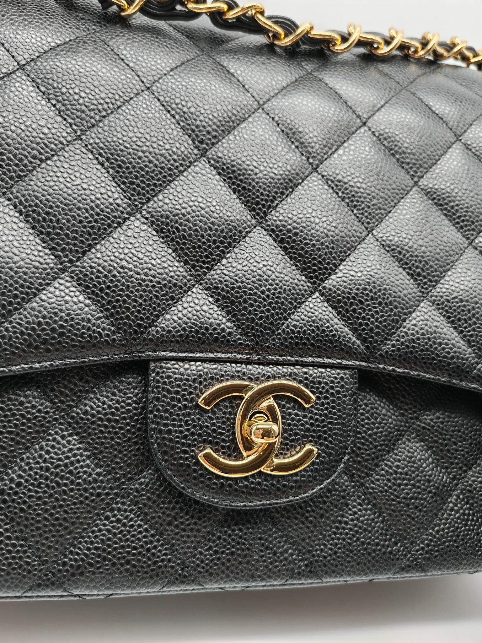Chanel Classic Double Flap Maxi in Black Quilted Caviar Leather and Gold Hardware Series 15 | Purse Maison Luxury Bags Shop