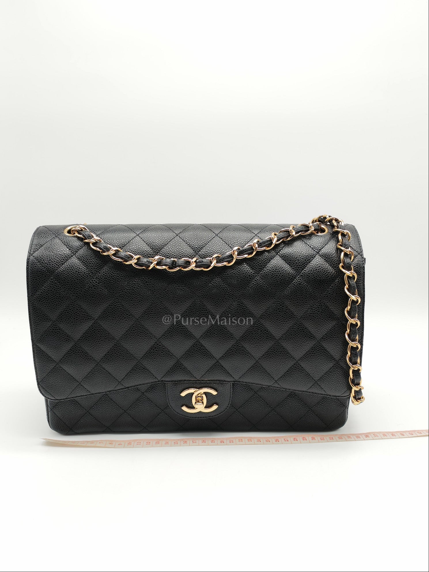 Chanel Classic Double Flap Maxi in Black Quilted Caviar Leather and Gold Hardware Series 15 | Purse Maison Luxury Bags Shop