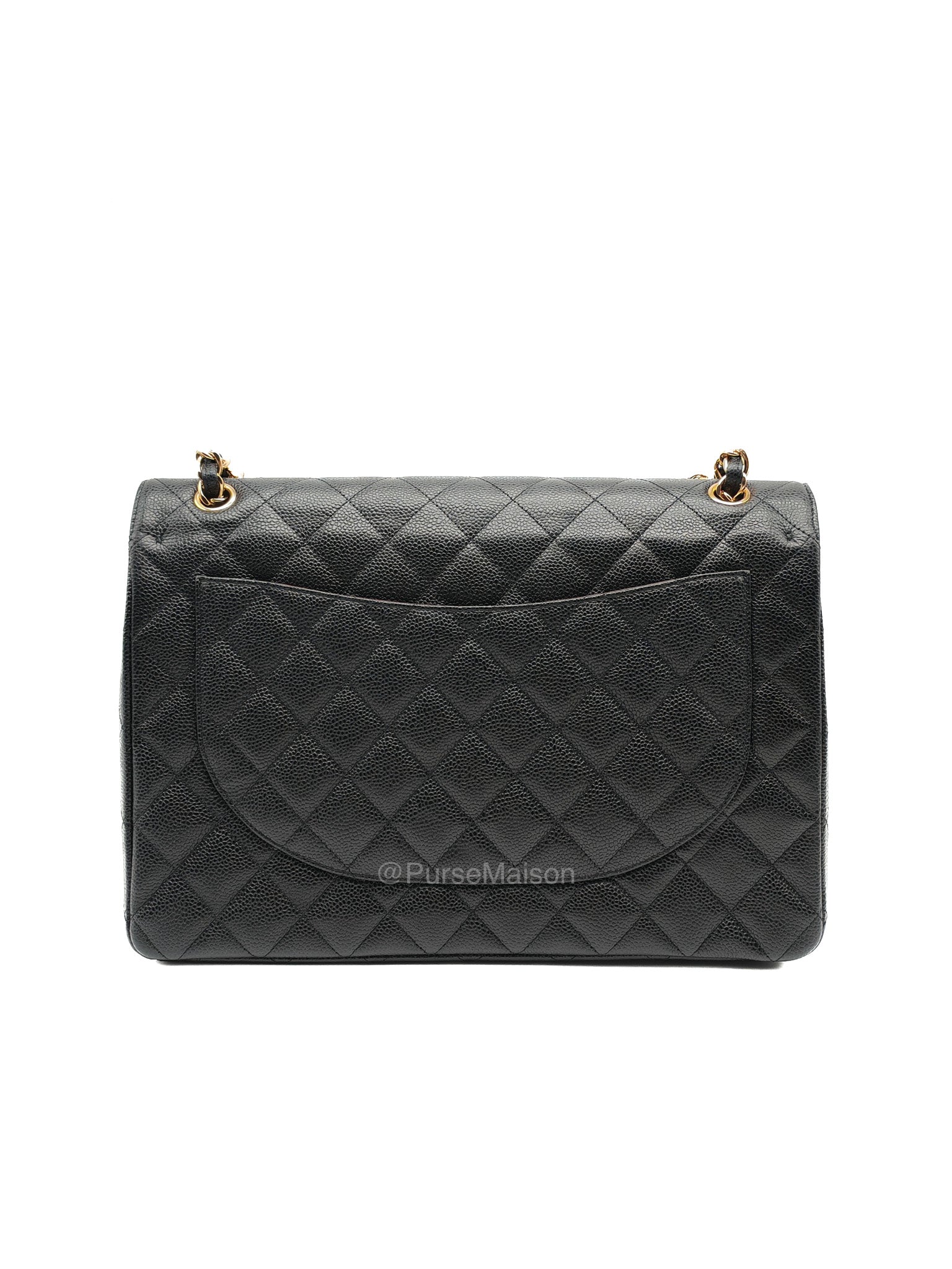 Chanel Classic Double Flap Maxi in Black Quilted Caviar Leather and Gold Hardware Series 15 | Purse Maison Luxury Bags Shop