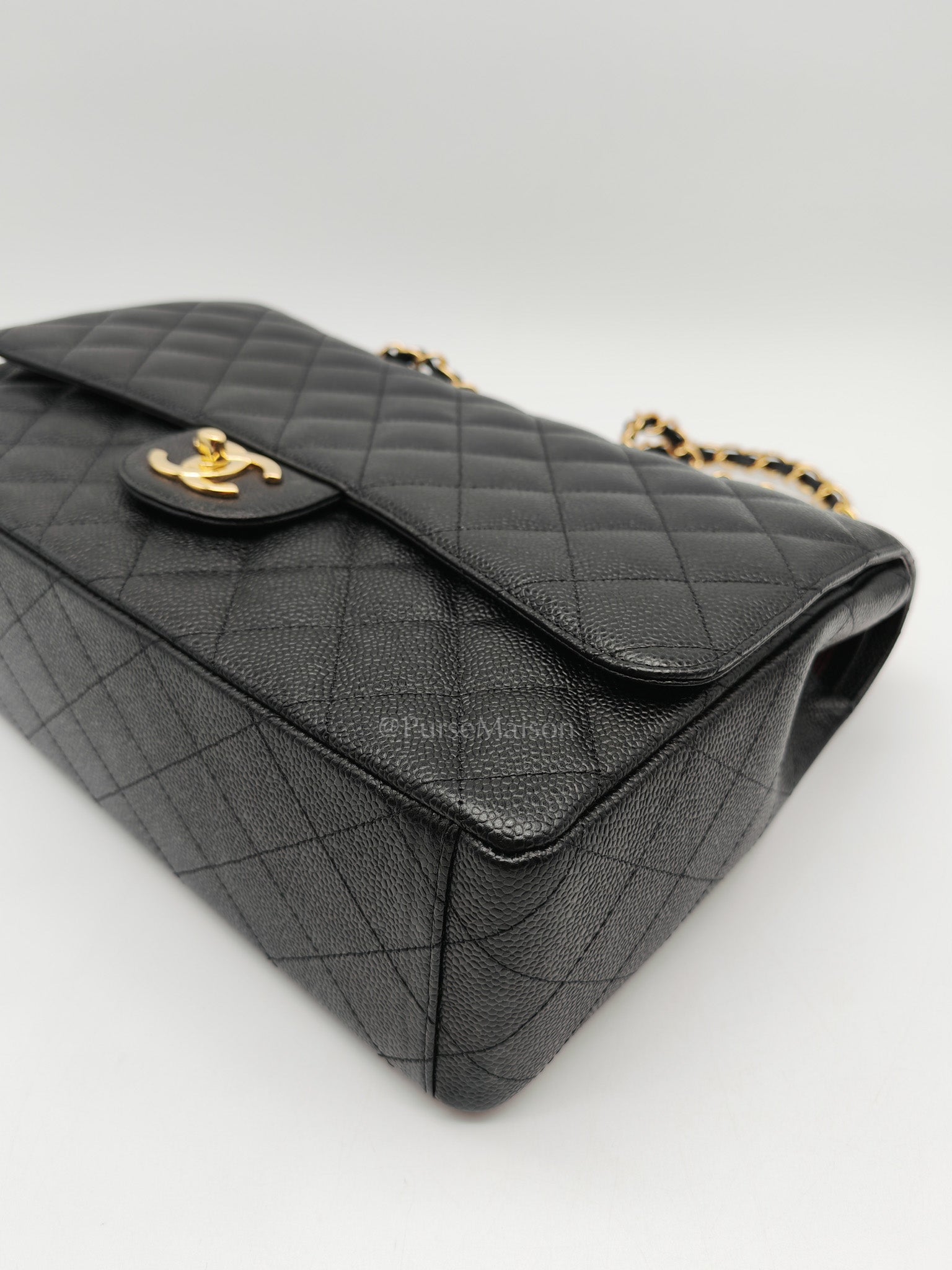 Chanel Classic Double Flap Maxi in Black Quilted Caviar Leather and Gold Hardware Series 15 | Purse Maison Luxury Bags Shop
