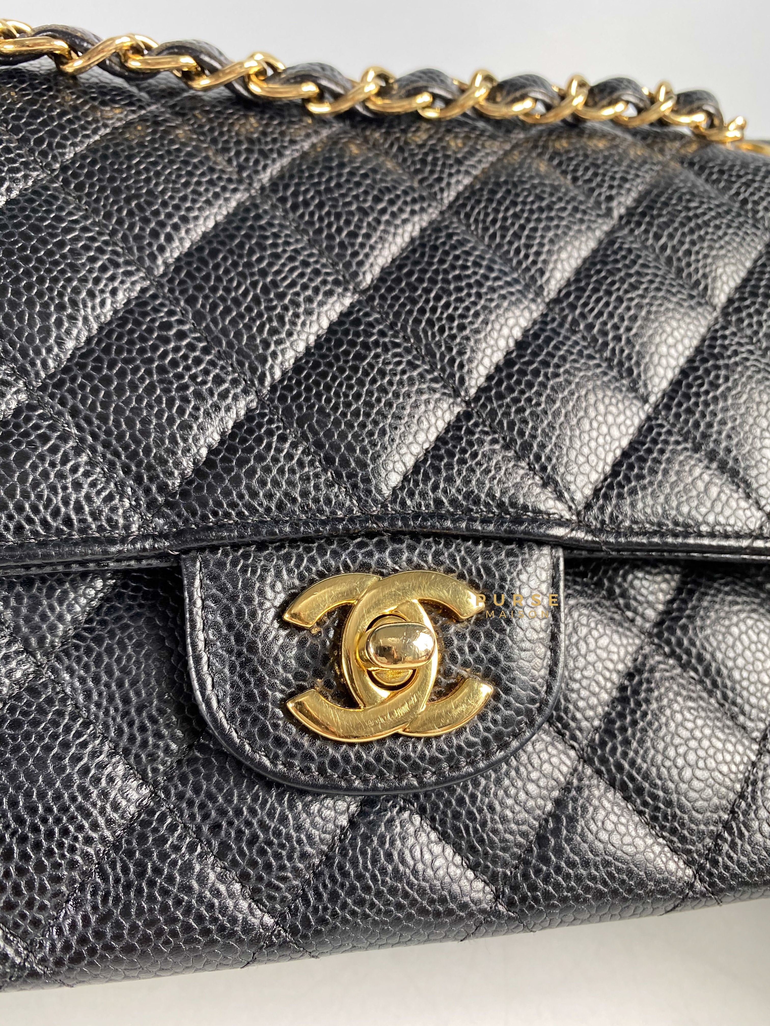 Chanel Classic Double Flap Medium Black Caviar Leather and Gold Hardware Series 20 | Purse Maison Luxury Bags Shop