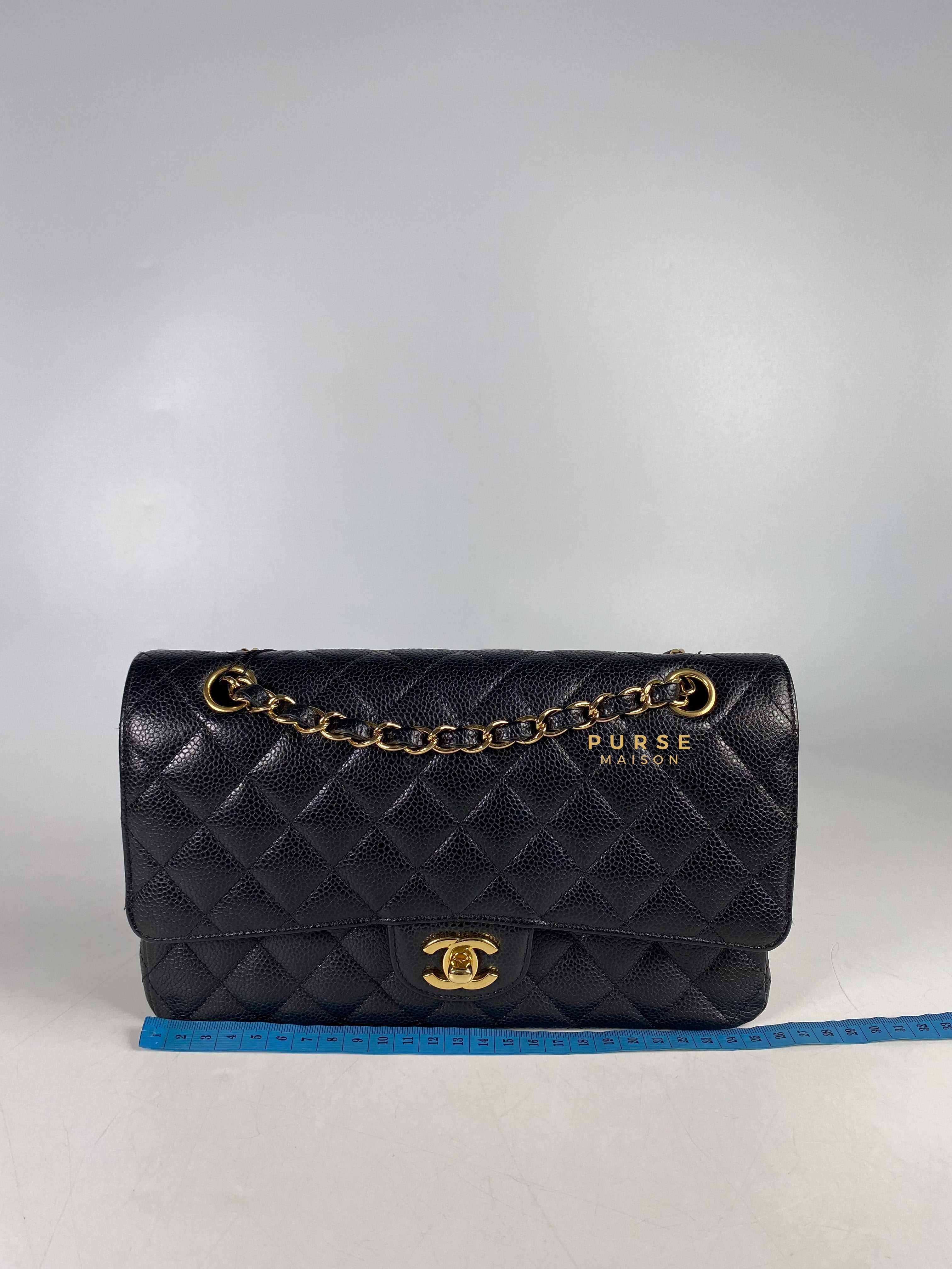Chanel Classic Double Flap Medium Black Caviar Leather and Gold Hardware Series 20 | Purse Maison Luxury Bags Shop