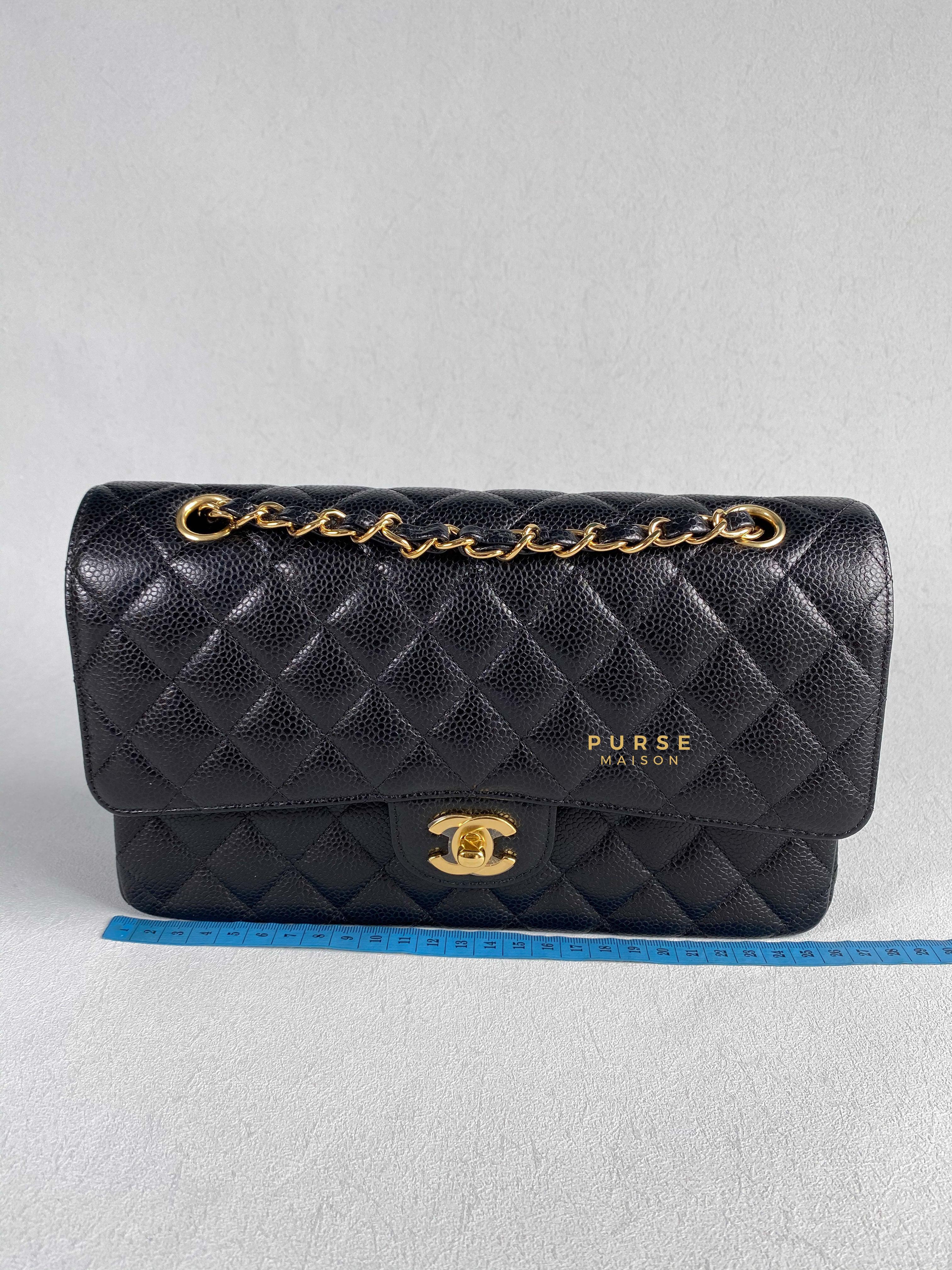 Chanel Classic Double Flap Medium Black Caviar Leather & Light