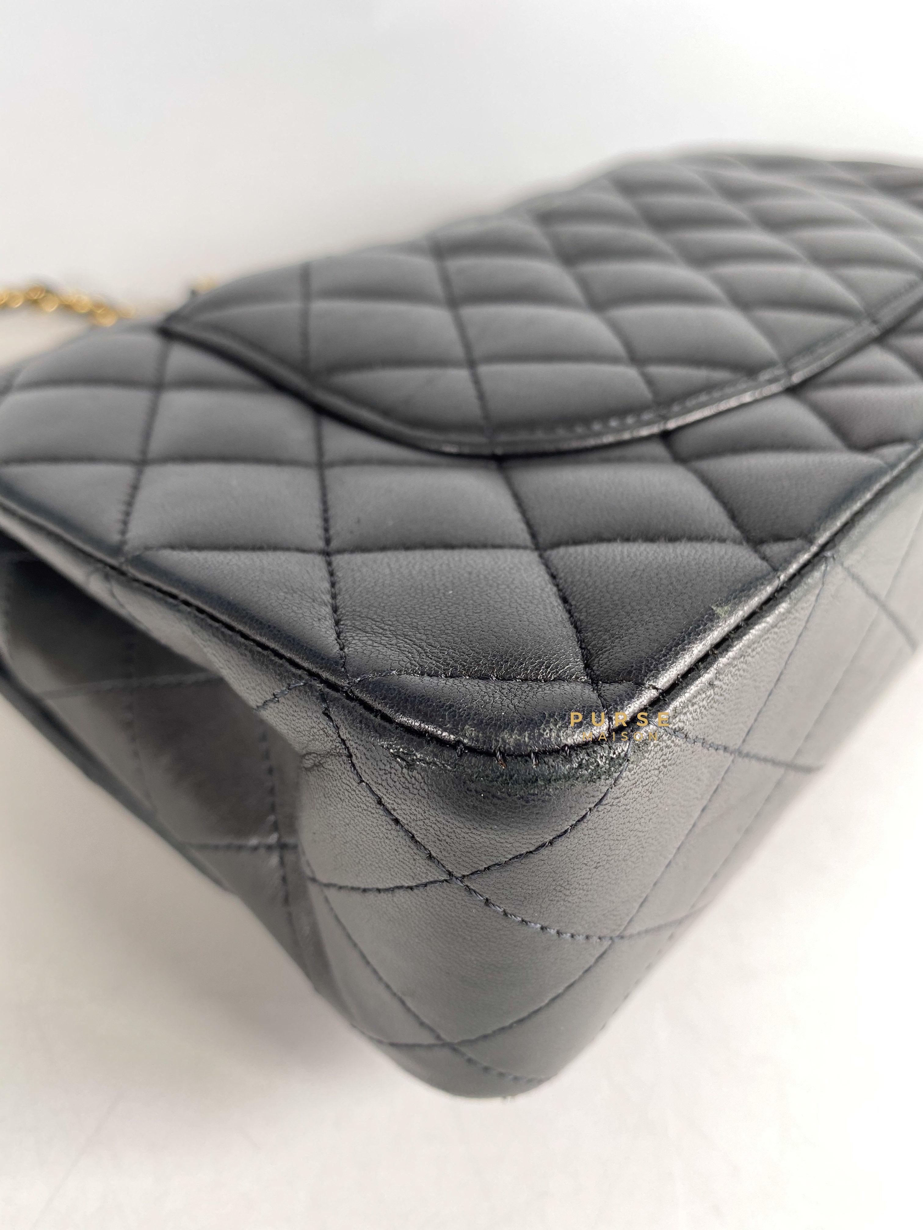 Chanel lambskin quilted online jumbo double flap black