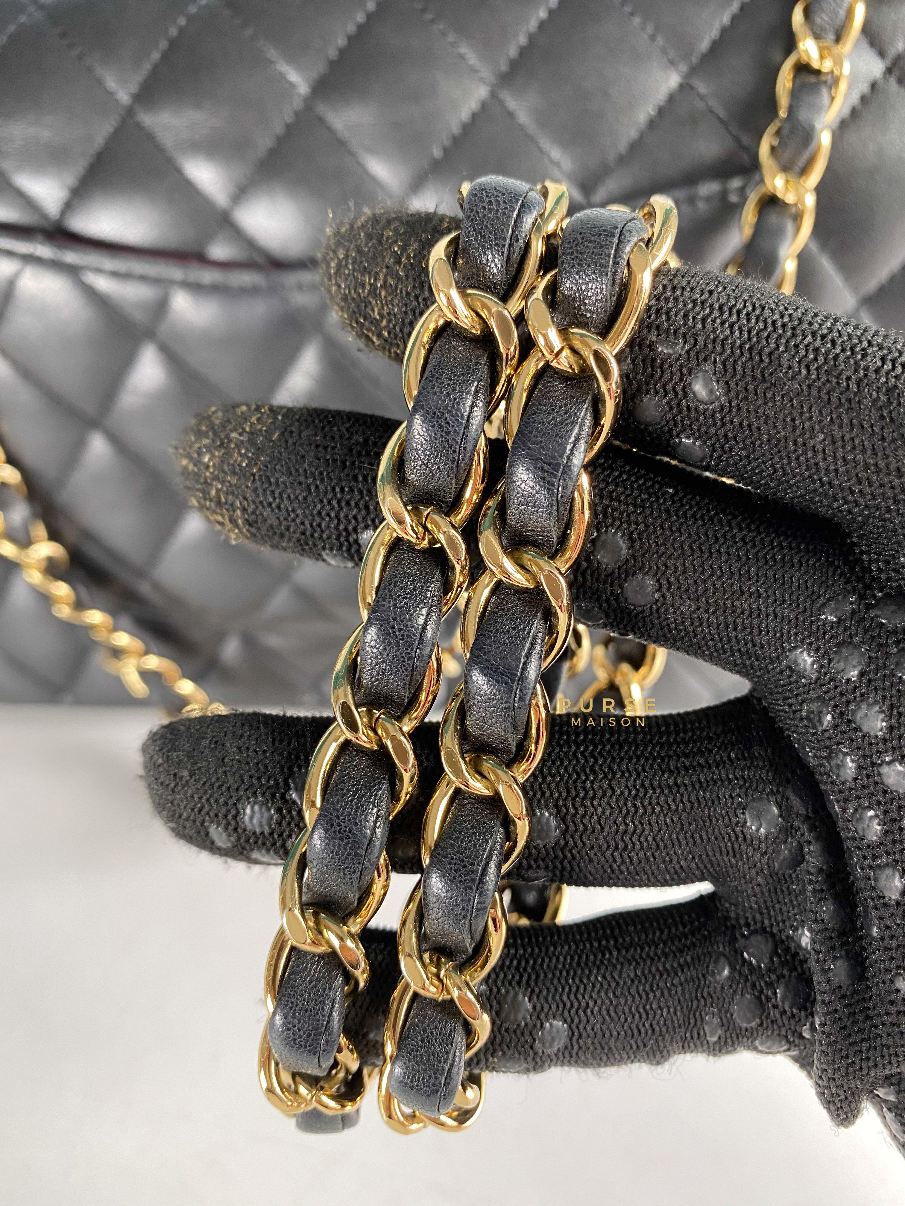 Chanel black quilted bag gold online chain