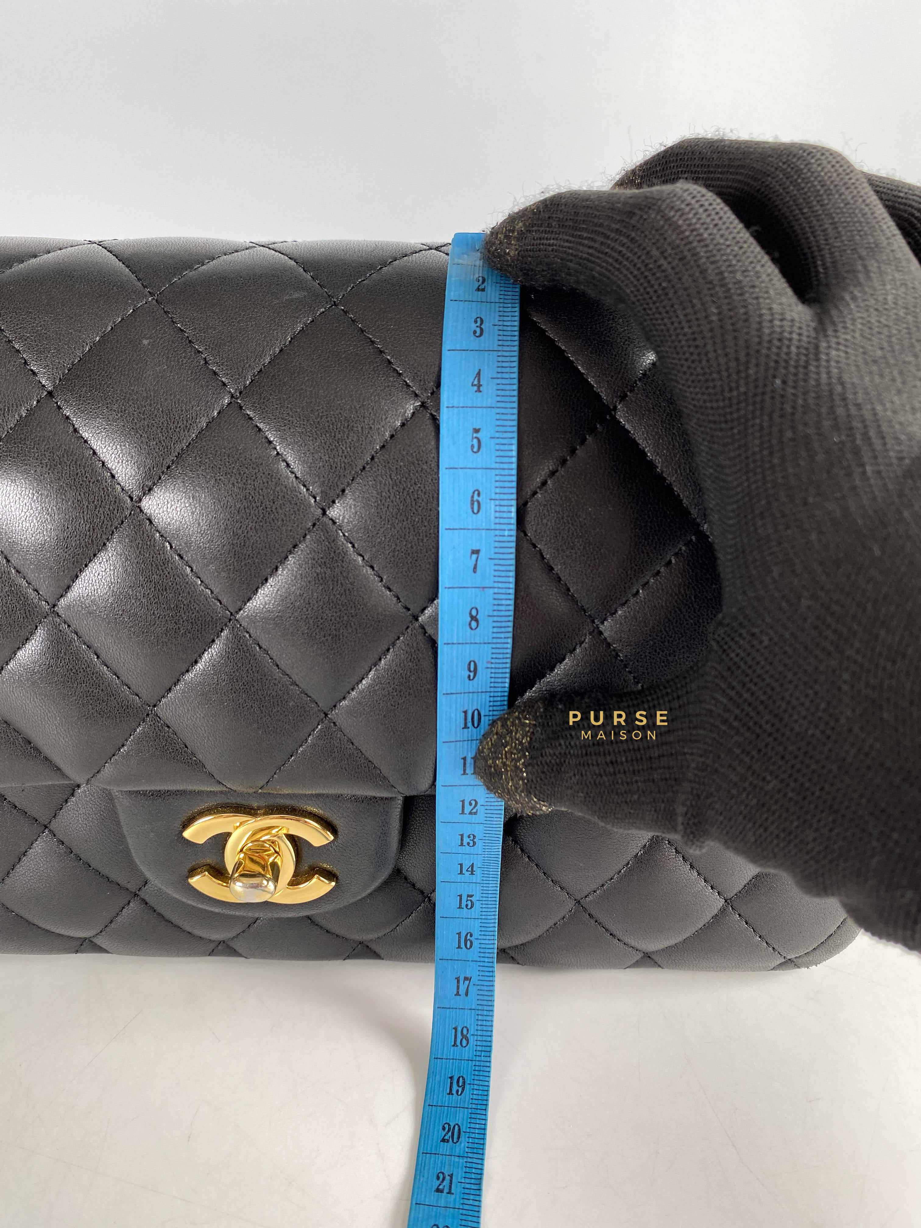 Chanel Classic Double Flap Medium Black Quilted Lambskin and Gold Hardware (Series 14) | Purse Maison Luxury Bags Shop
