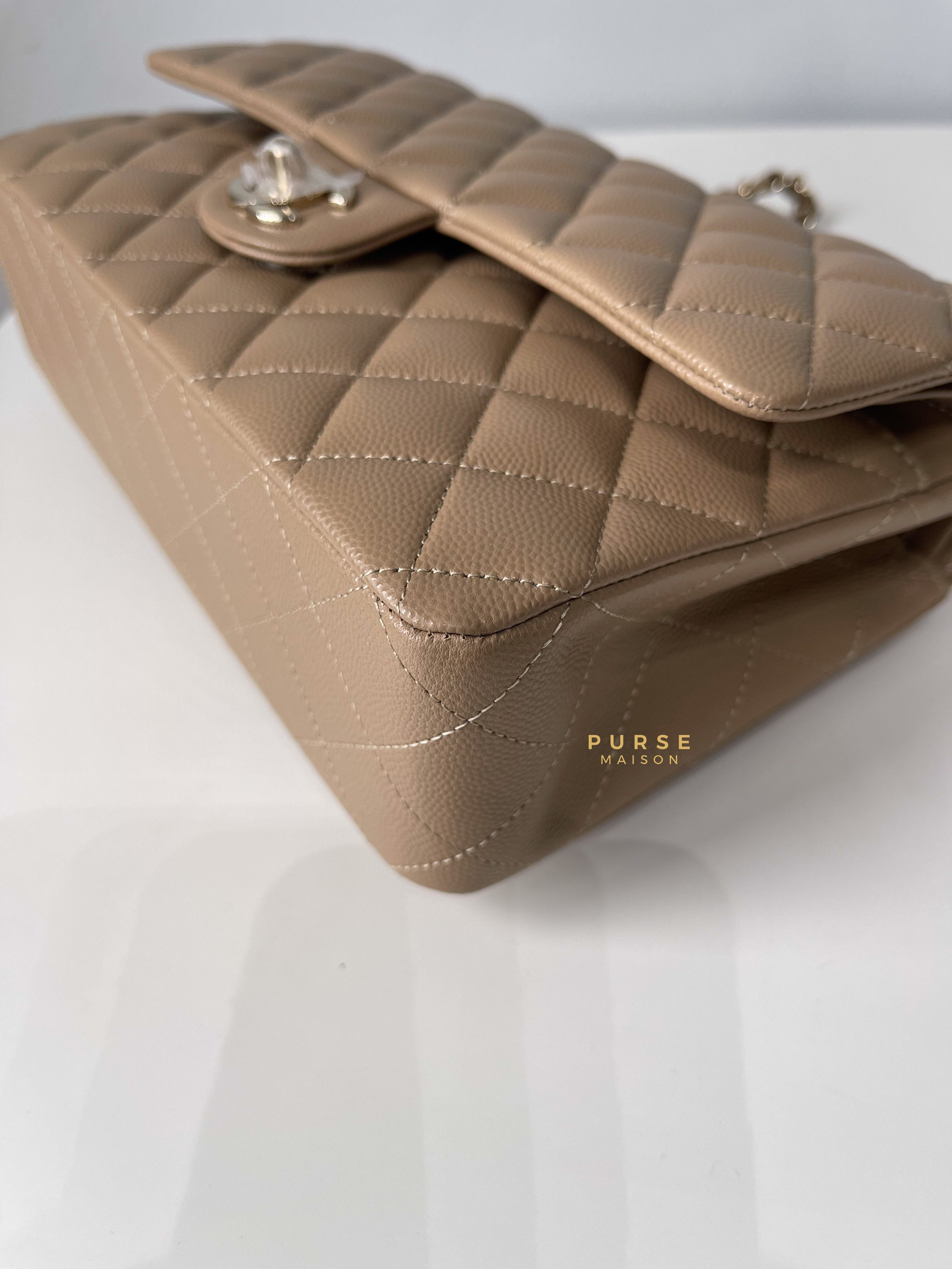 Chanel Classic Double Flap Medium Caviar 22A Dark Beige and Light Gold Hardware (Microchip) | Purse Maison Luxury Bags Shop