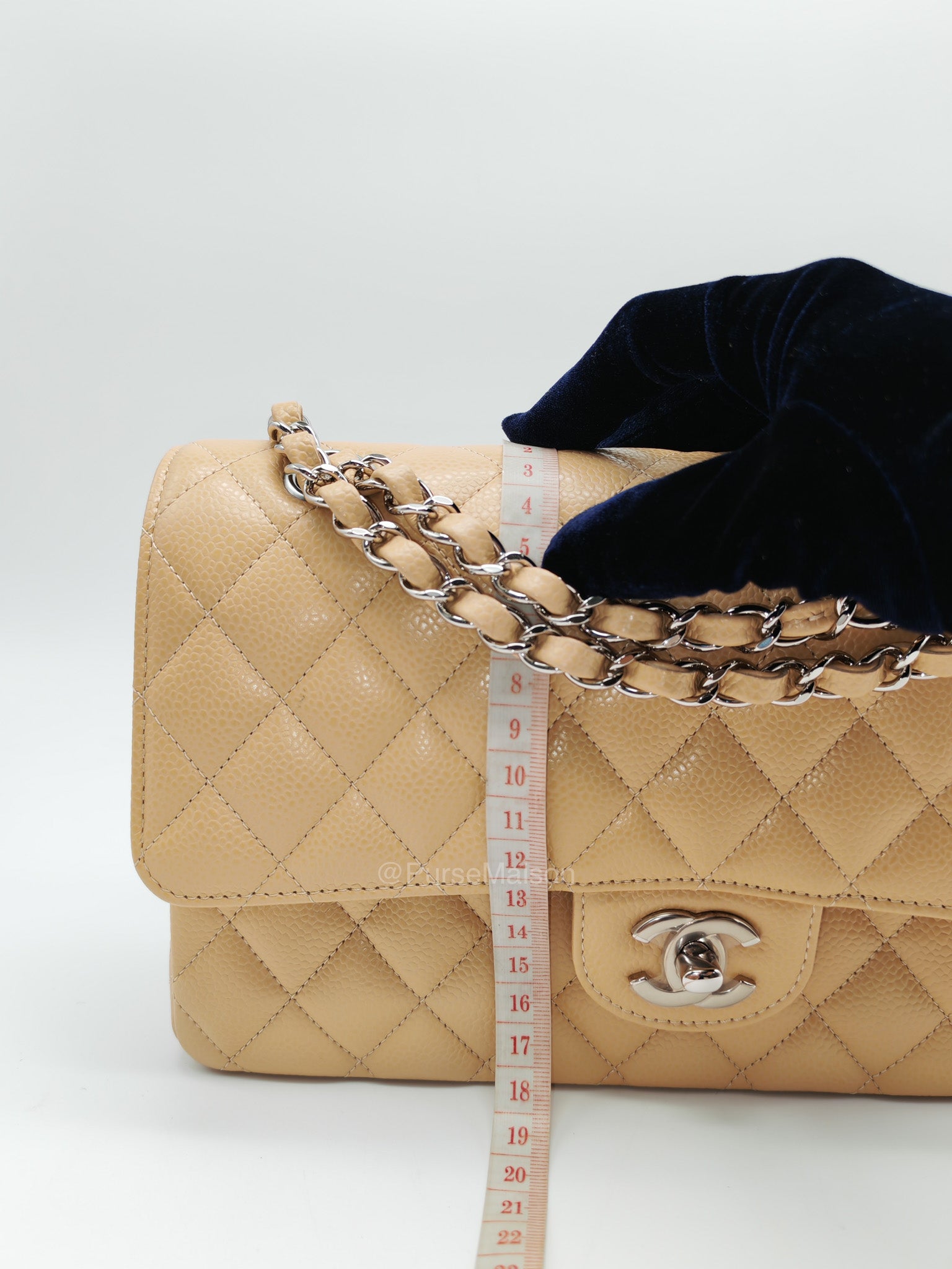 Chanel Classic Double Flap in Beige Quilted Caviar Leather and Silver Hardware Series 28 | Purse Maison Luxury Bags Shop