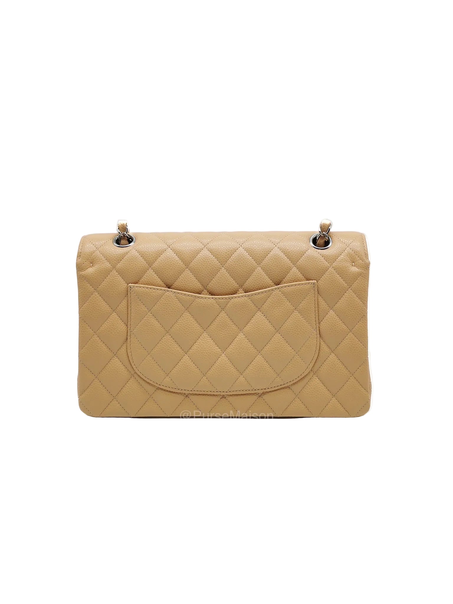 Chanel Classic Double Flap in Beige Quilted Caviar Leather and Silver Hardware Series 28 | Purse Maison Luxury Bags Shop