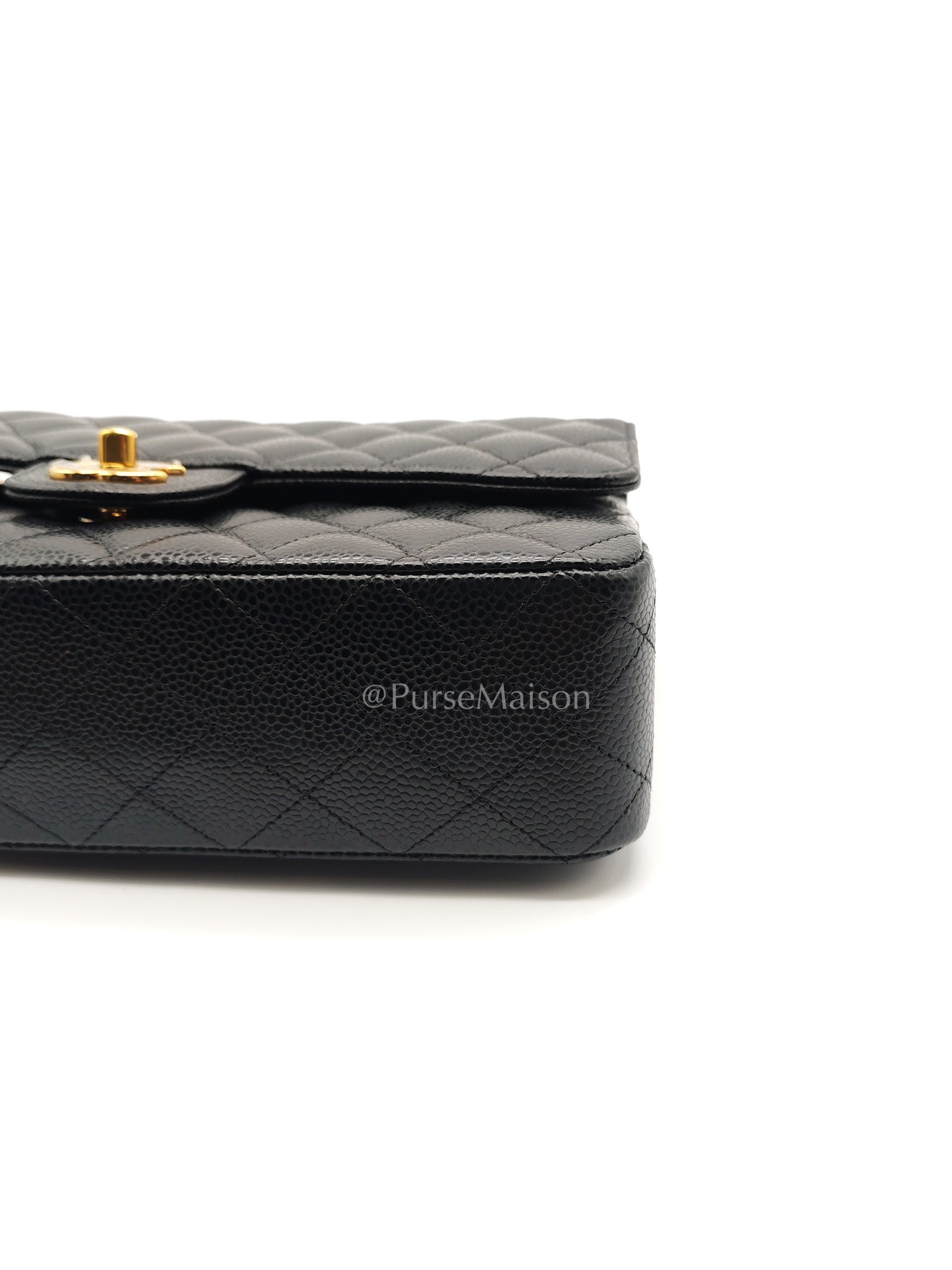 Chanel Classic Double Flap Medium in Black Quilted Caviar Leather & Gold Hardware Microchip
