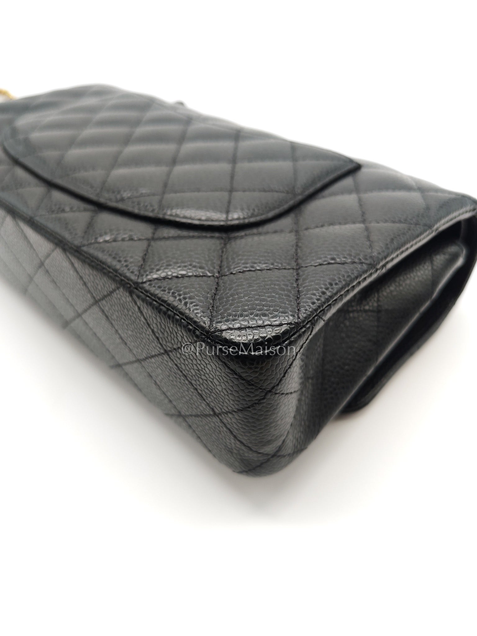 Chanel Classic Double Flap Medium in Black Caviar Leather and Gold Hardware (Microchip) | Purse Maison Luxury Bags Shop
