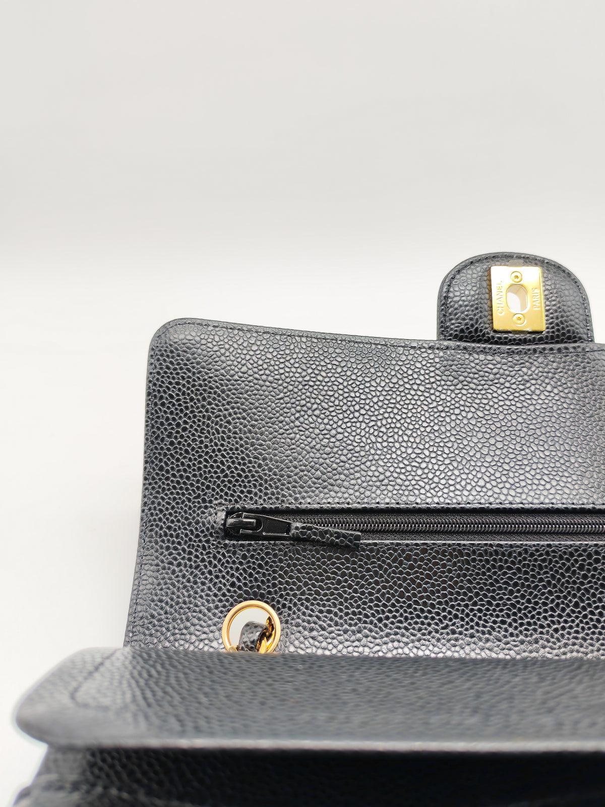 Chanel Classic Double Flap Medium in Black Caviar Leather and Gold Hardware Microchip | Purse Maison Luxury Bags Shop