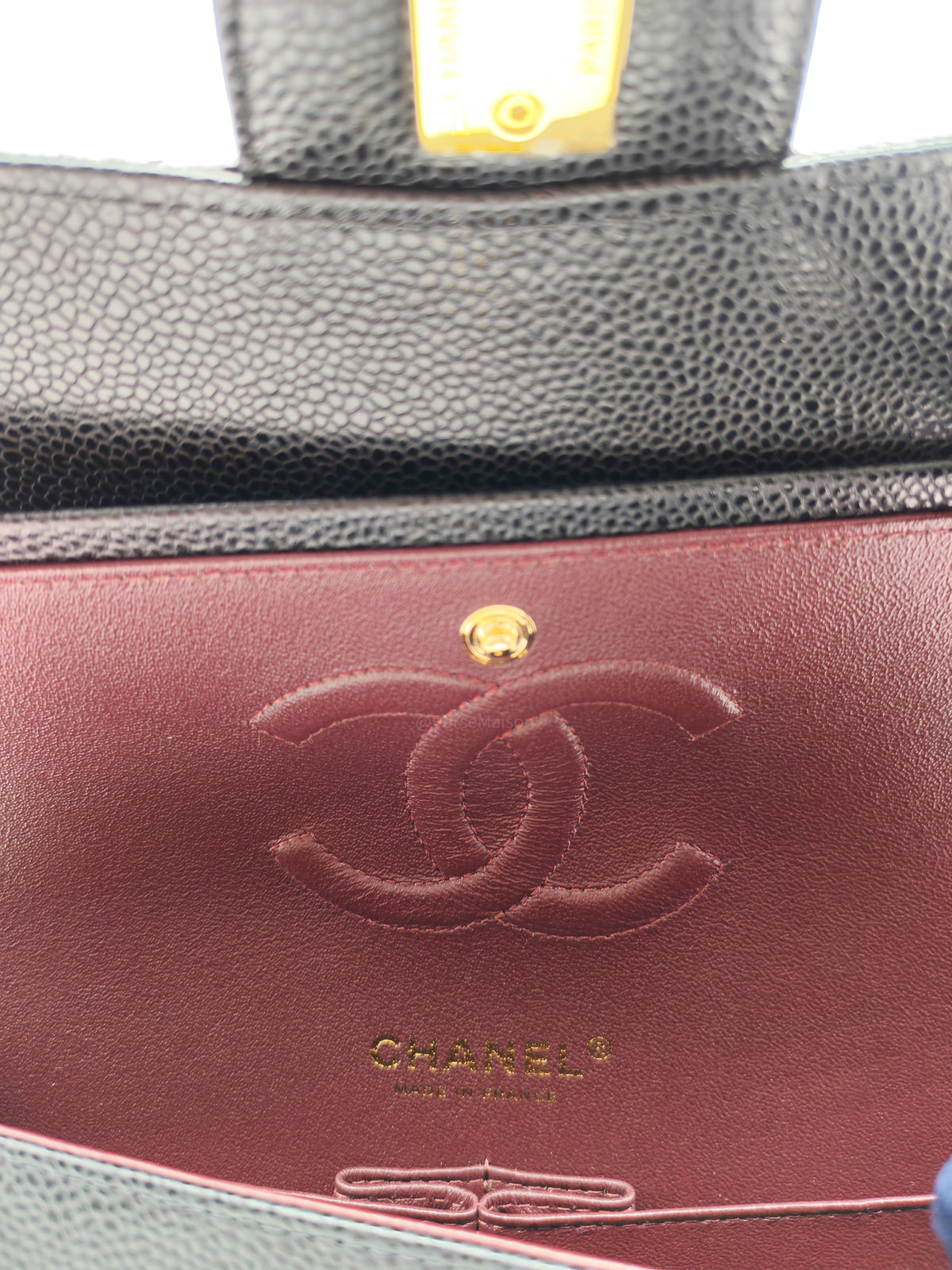 Chanel Classic Double Flap Medium in Black Caviar Leather and Gold Hardware Microchip | Purse Maison Luxury Bags Shop