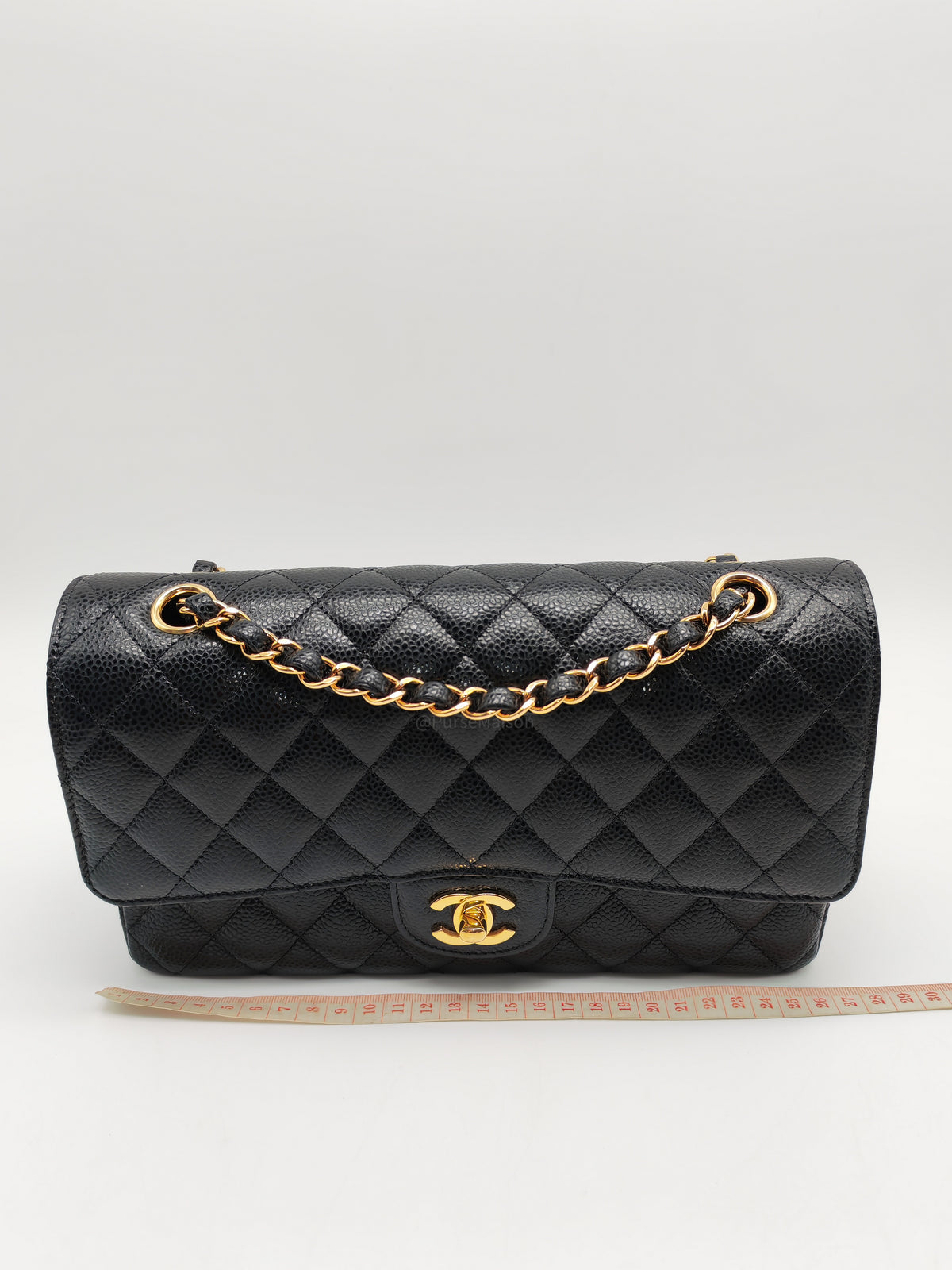 Chanel Classic Double Flap Medium in Black Caviar Leather and Gold Hardware Microchip | Purse Maison Luxury Bags Shop